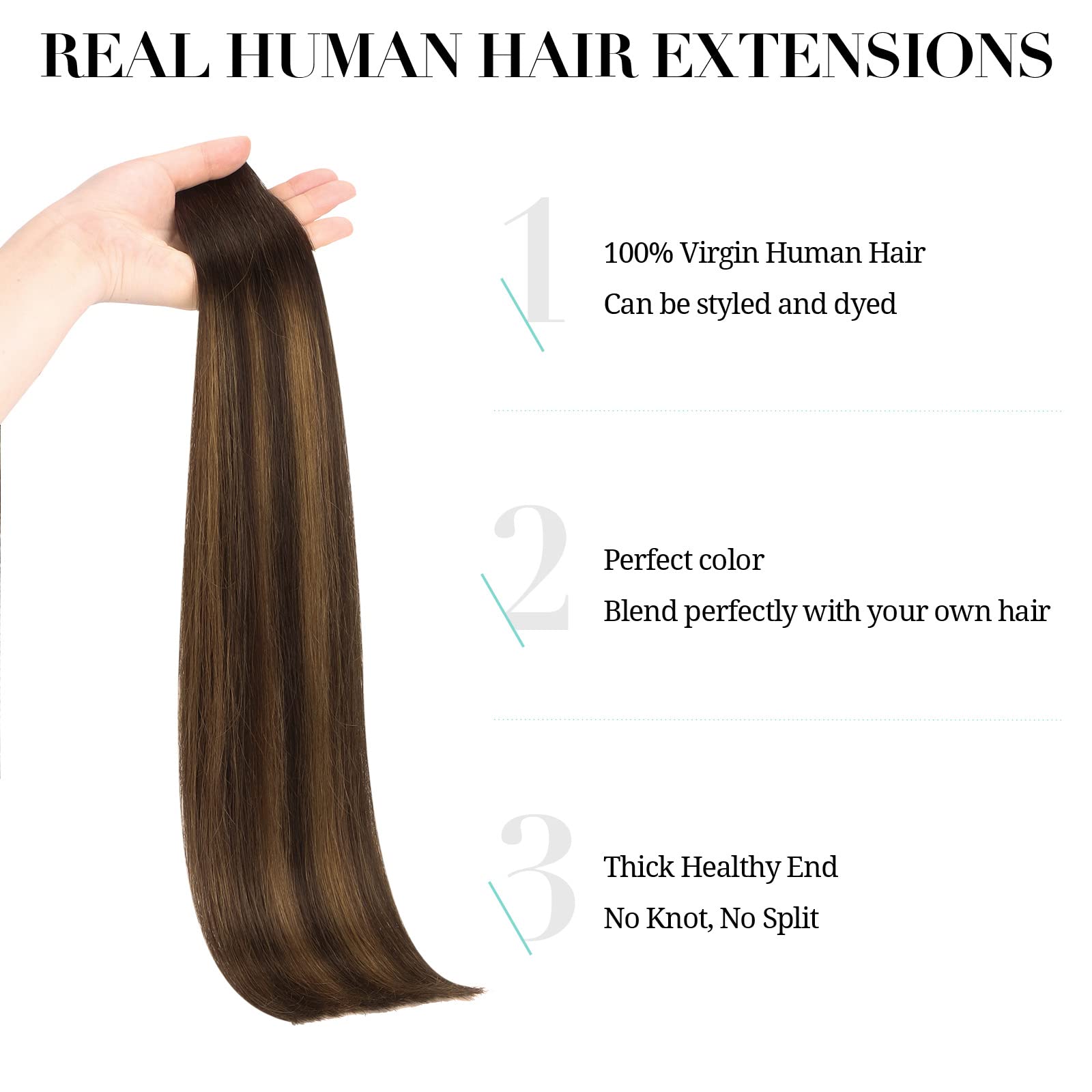 DOORES Tape in Hair Extensions Human Hair Balayage Dark Brown to Chestnut Brown 20pcs 50g 20 Inch Silky Straight Tape in Human Hair Extensions - Image 2