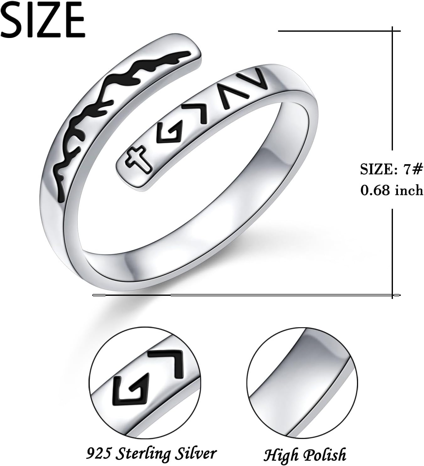 DAOCHONG Mountain Ring 925 Sterling Silver God is Greater than the Highs and Lows Ring Faith Rings for Women Storyteller Jewelry Size 7 - Image 7