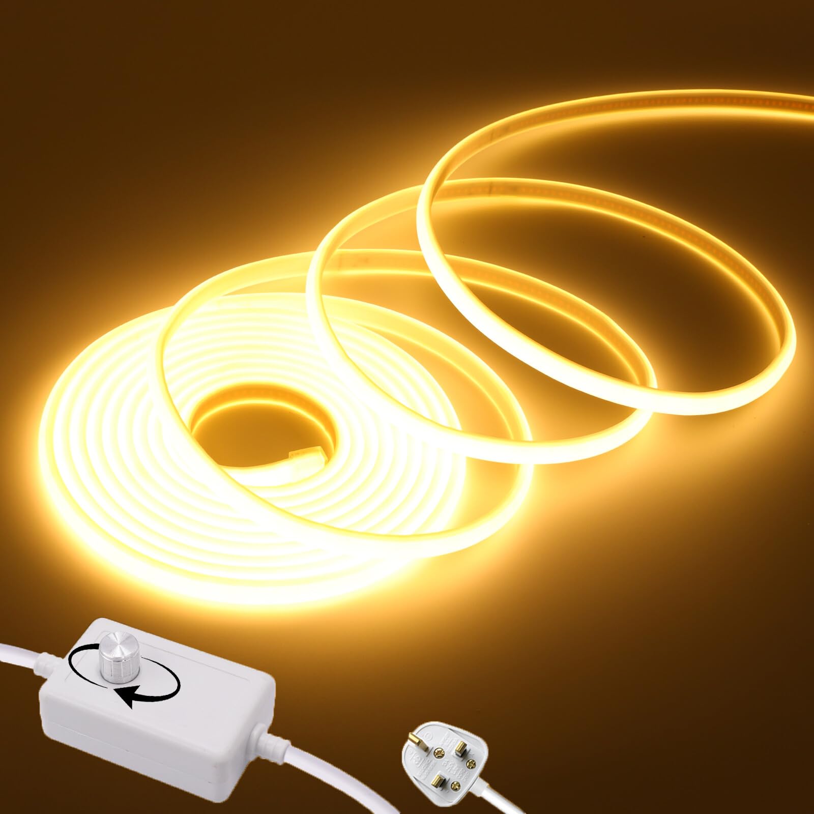 Wisada Dimmable Flexible COB LED Strip CRI90+[10M,Warm White 3000K],288 LEDs/m Cuttable FCOB LED Neon Strip Rope Light,AC220-240V,DIY Design,IP65 Waterproof Home & Shop Decoration Fairy Lights