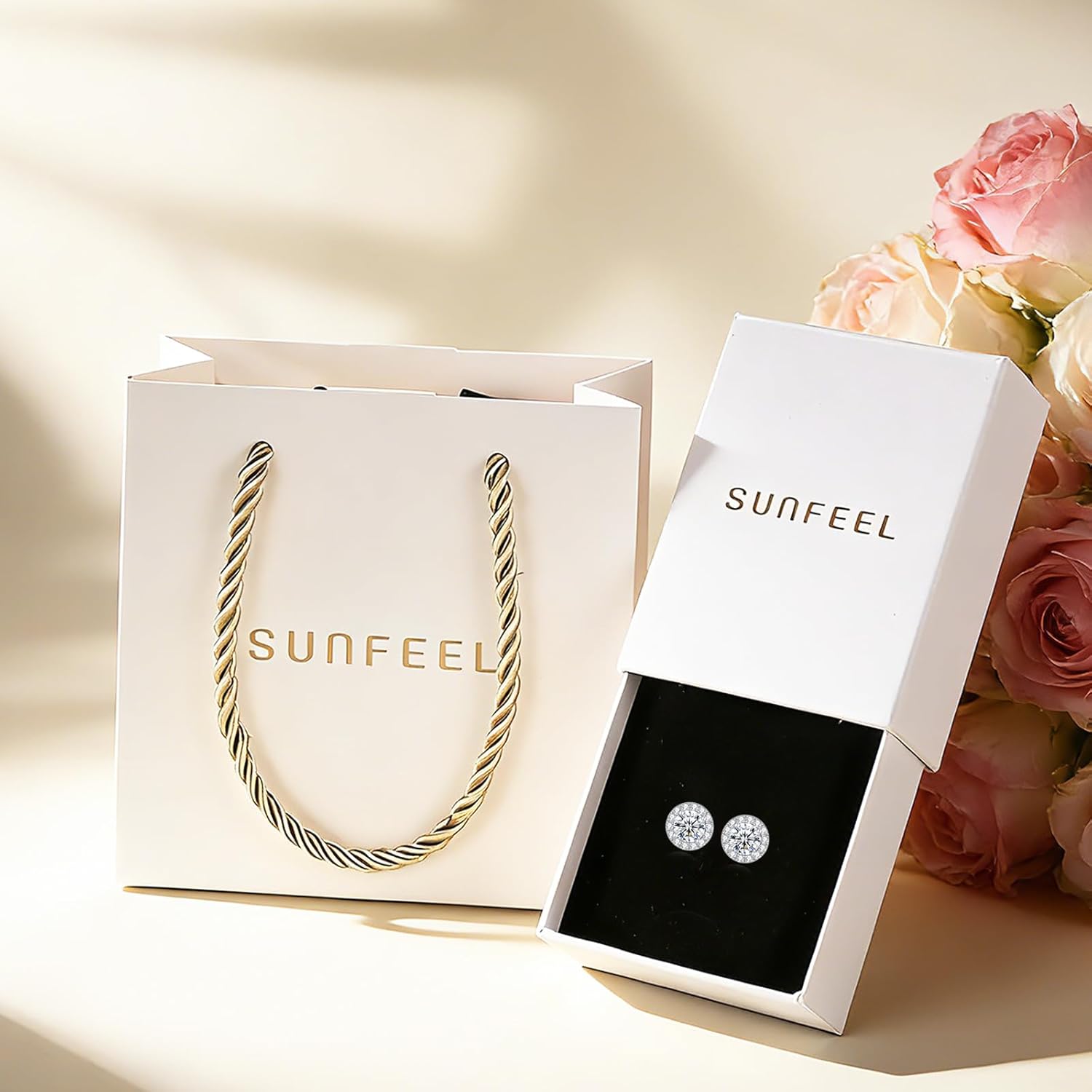 SUNFFEL Moissanite Halo Earrings Stud Screw Back 925 Sterling Silver Round Cut Brilliant Moissanite Gold/Silver Halo Earrings for Women Men - Image 7