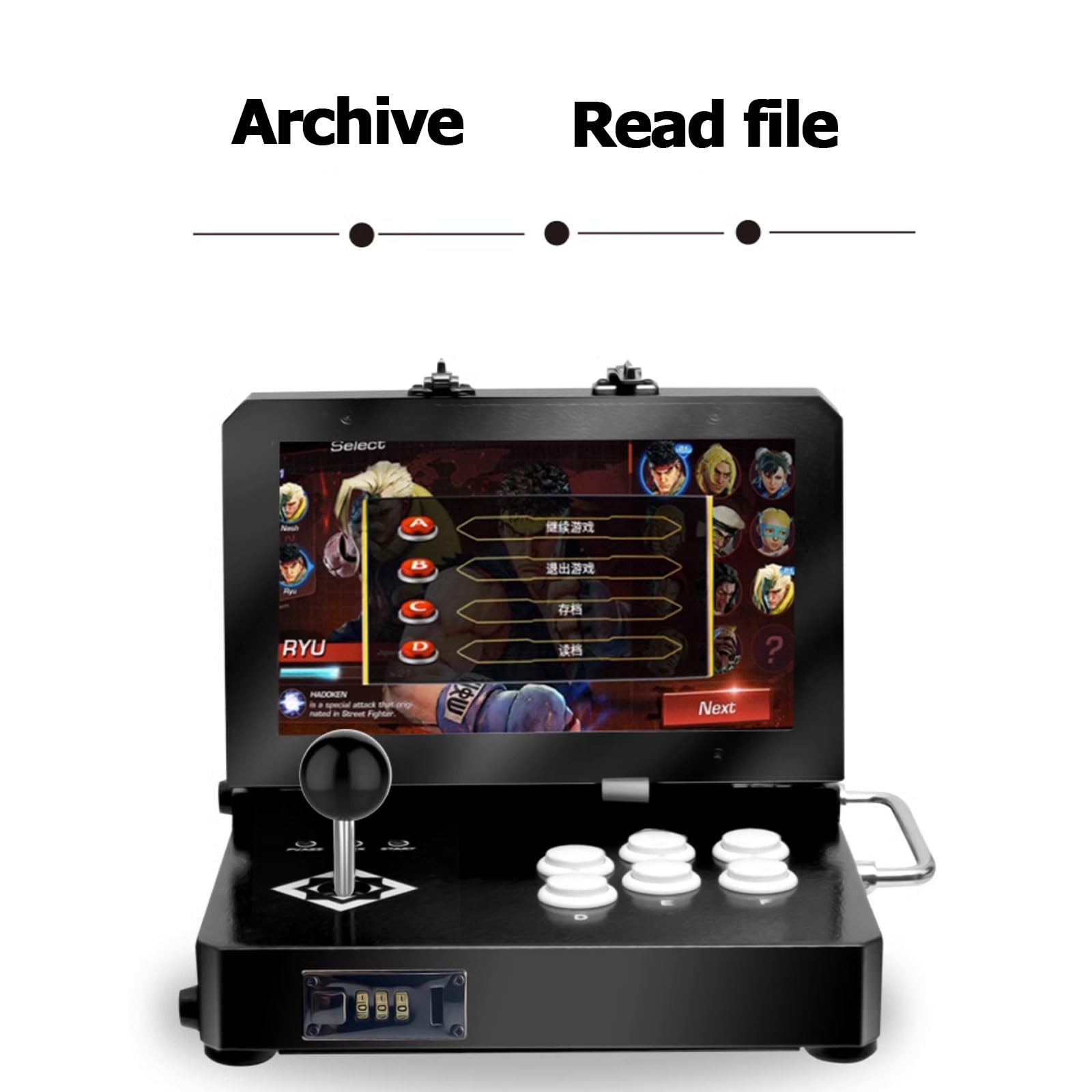 Console di gioco arcade retrò con 23000 giochi, mini schermo da 14 pollici, controller di gioco, corpo in metallo, design con blocco password per adulti e bambini