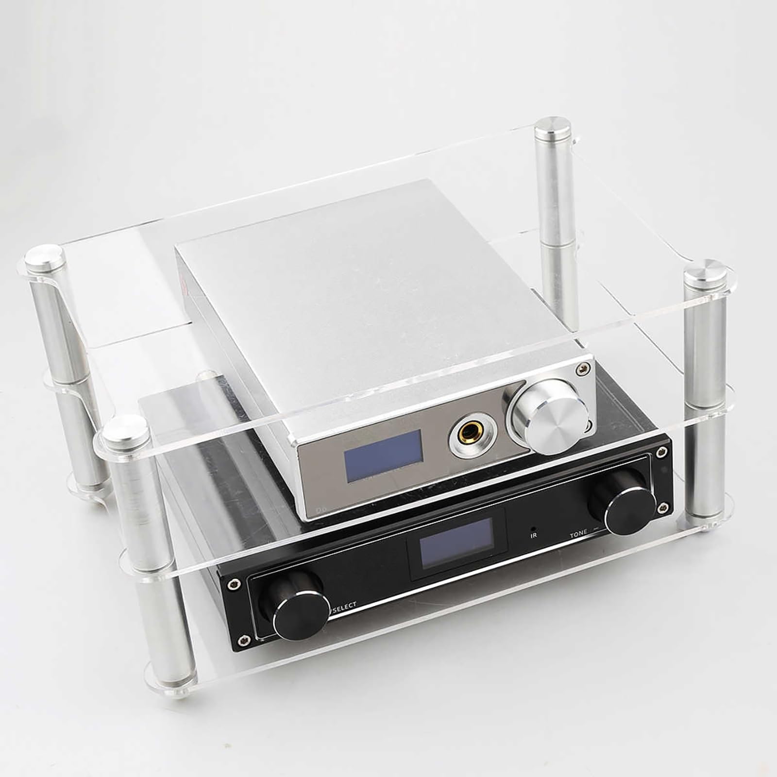 Supporto da tavolo nero in acrilico a 3 livelli per decoder via cavo, lettori DVD, TV Box e router, piccolo organizer moderno per sistemi di intrattenimento domestico