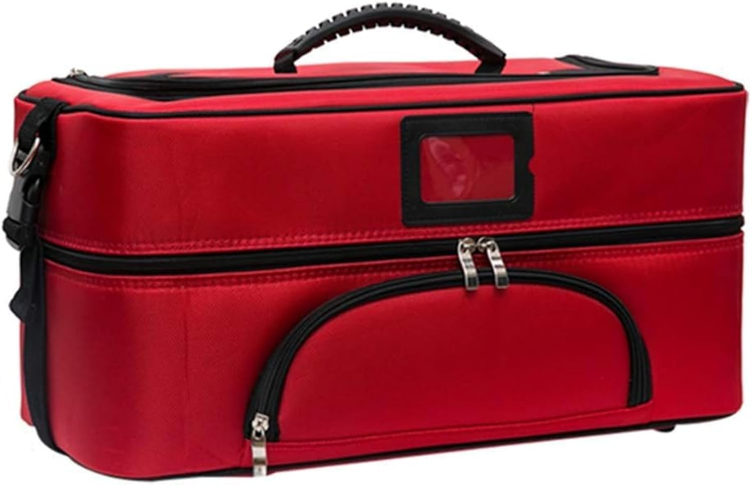 Train Case With Nail Polish Organizer - Portable Professional Storage for Makeup, Nail Tools, Jewelry, Brushes - Adjustable Dividers (Oxford, Red)