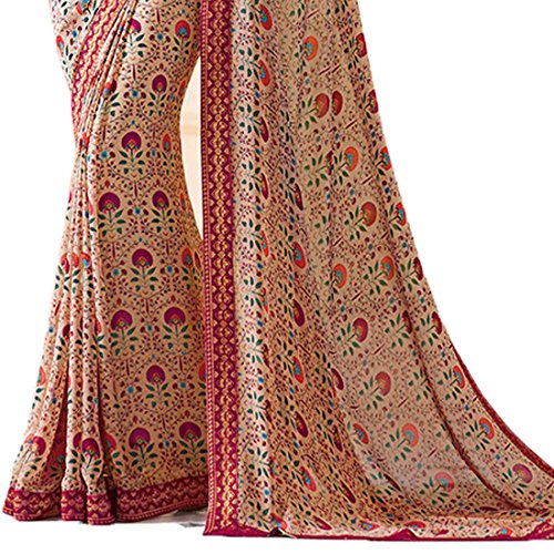 Image of RAJESHWAR FASHION WITH RF Women's Pure Silk Georgette Printed Sarees For Women With Jacquard Work Lace Border & Blouse Piece (Multicolored Free Size 6.30 Mtr)