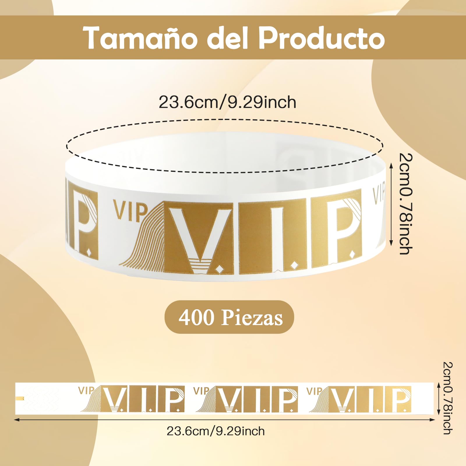 400 Piezas Pulseras Papel VIP para Eventos, Pulseras Impermeables Pulseras VIP para Fiestas Conciertos, Pulseras de Entrada para Discotecas Doradas Pulseras Vip para Parques de Atracciones