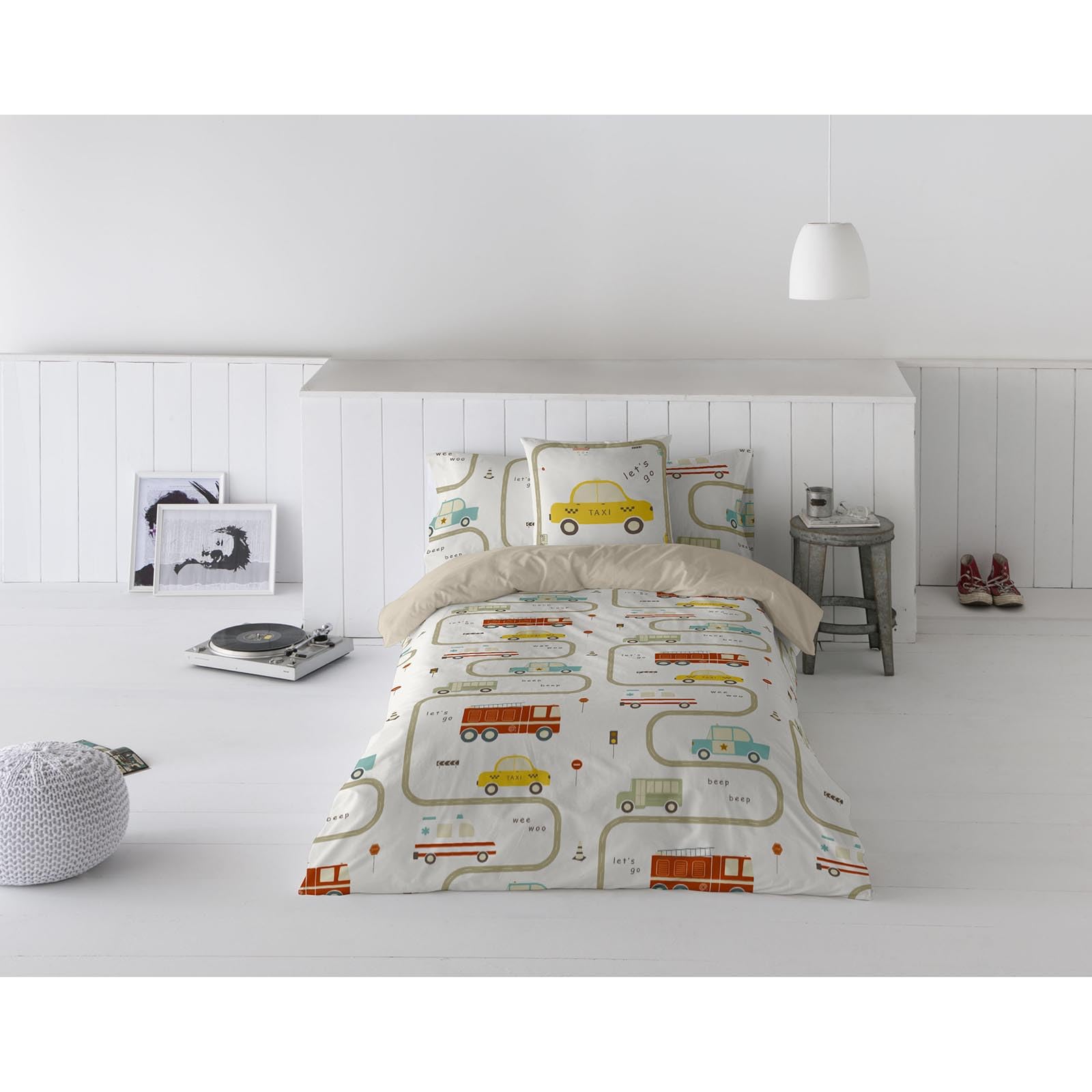 COOL KIDS Funda Nordica Cama 90, 100% Algodón, Juego de Funda para edredon 150x220 cm + 1 Funda de Almohada 45x110, GREM