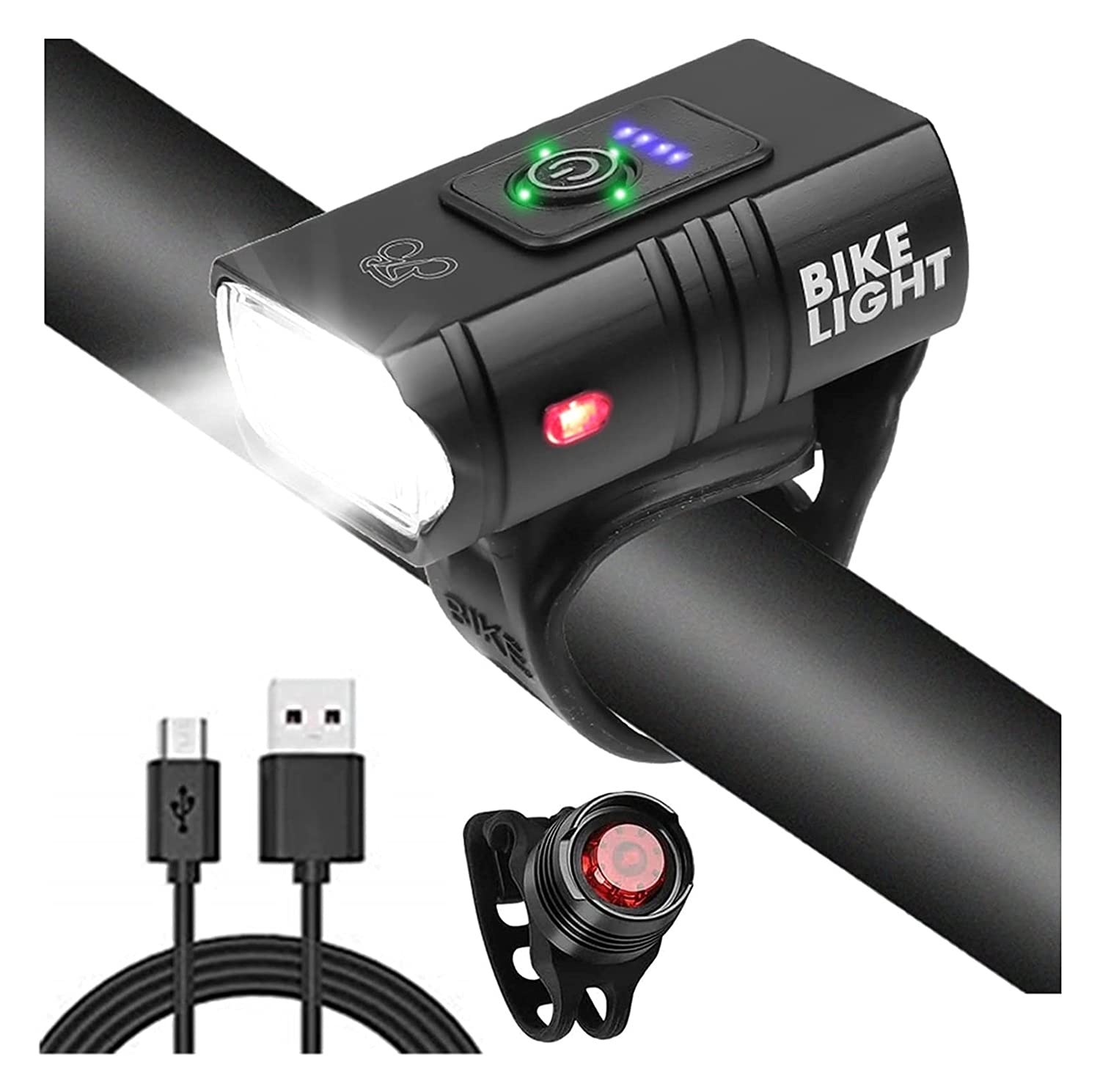 XMING Światła rowerowe Front i tylne Mini Bike Lights Set, 3000 Lumen Rechargeable USB LED Cycle Lights Wodoodporny reflektor rowerowy i zestaw światła tylnego z 6 trybami Pasuje do wszystkich rowerów