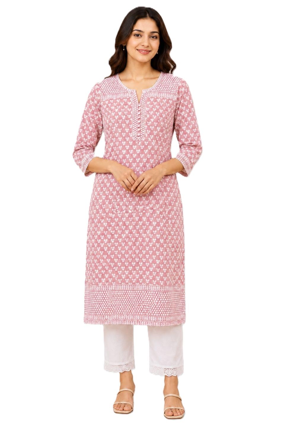 Women’s Chikankari Cotton Kurti | Printed Straight Fit Kurta for Women | 3/4 Sleeves Ethnic | Lightweight Casual Daily Summer Kurti-image-36