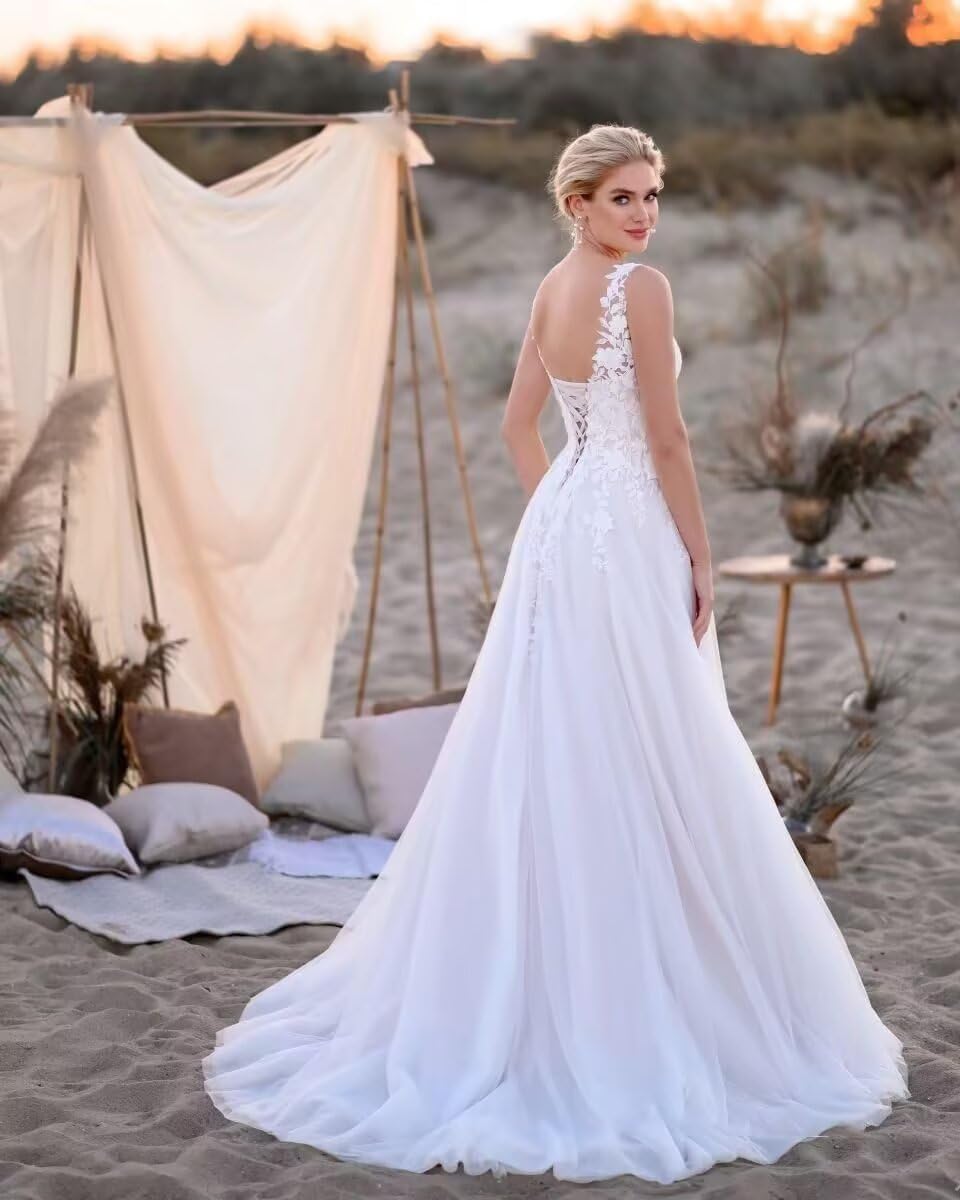 A Line Boho Wedding Dresses Long Lace Applique Bride Dress for Women Backless Corset Beach Bridal Gowns 2026