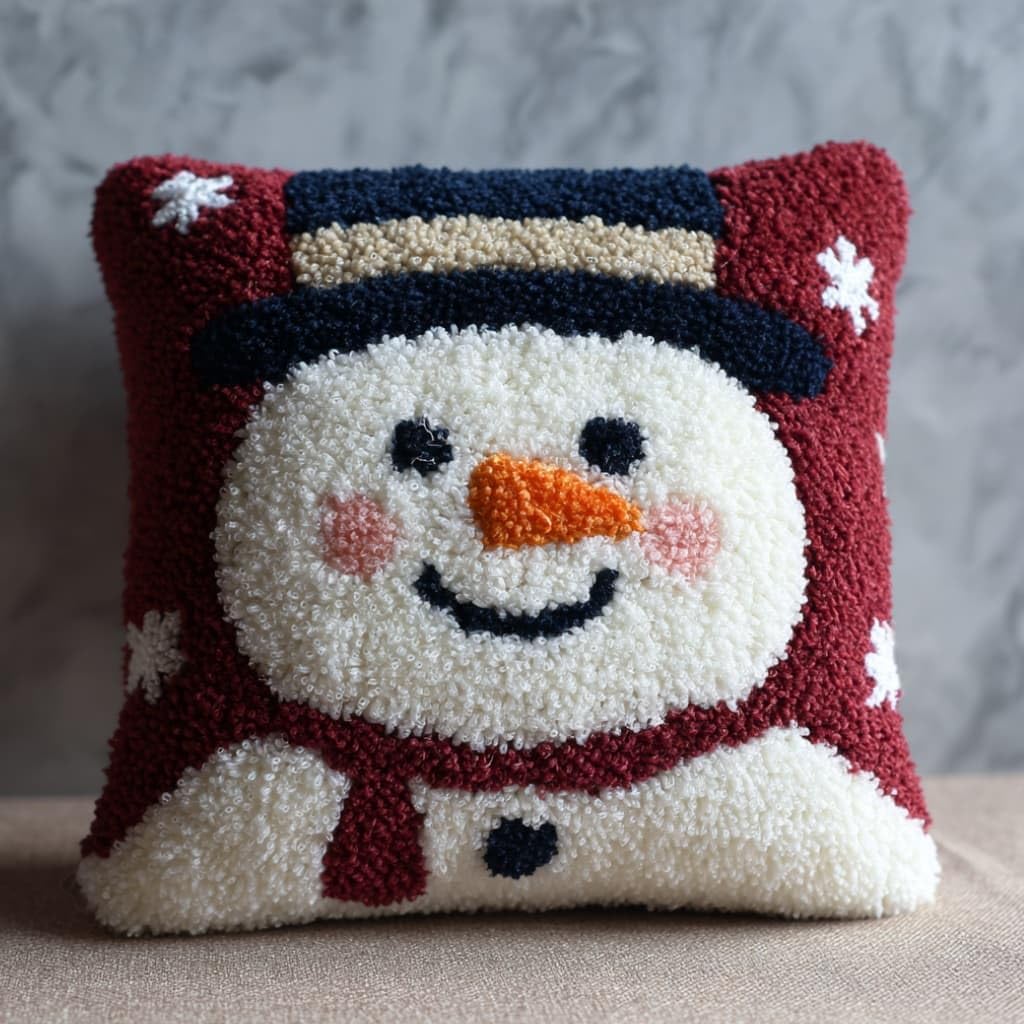 AxiangziK Latch Hook Pillow Kit,Snowman DIY Cushion Cover 43X43Cm