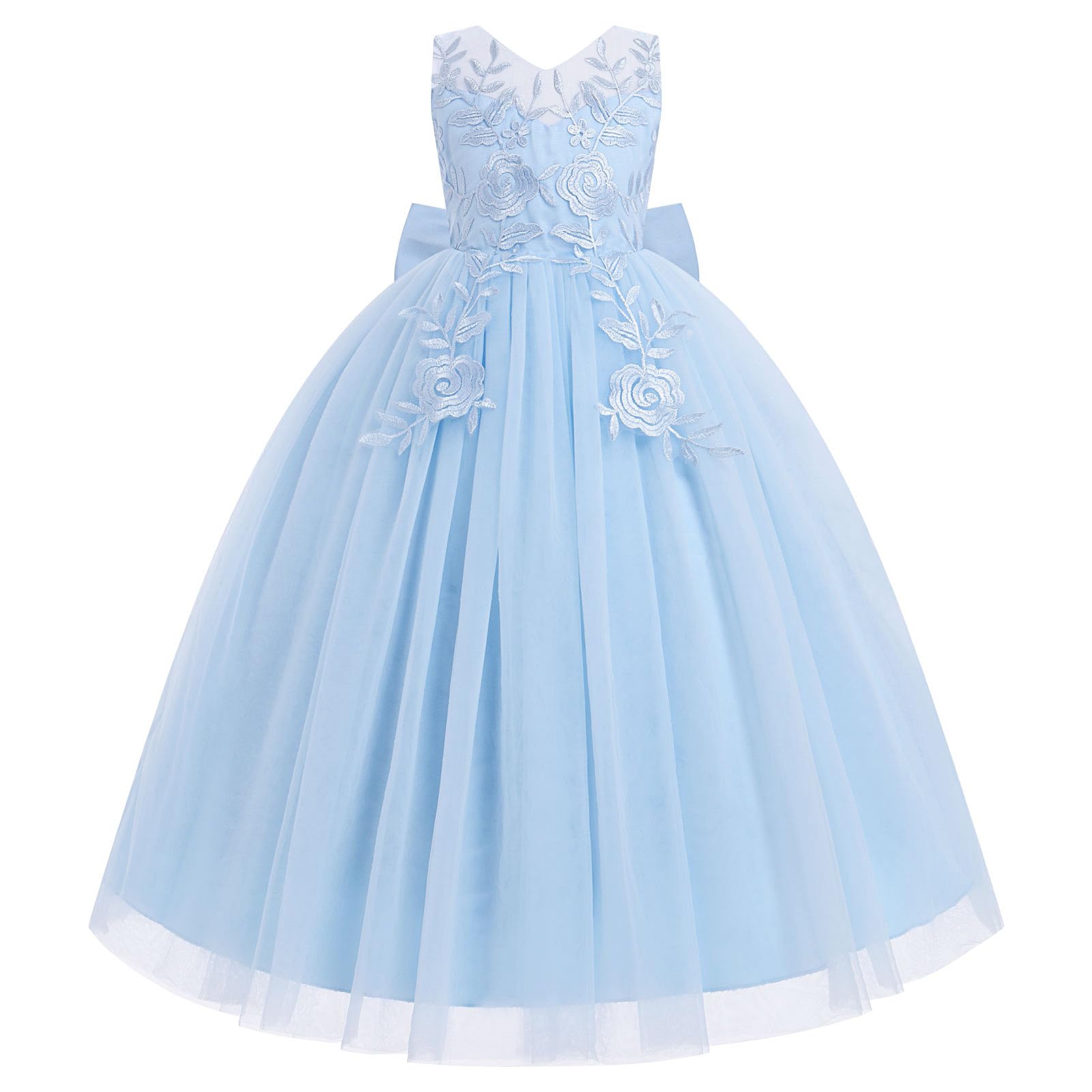 Odizli Abito da ragazza floreale per bambini, senza maniche, scollo a V, principessa floreale, abito in tulle