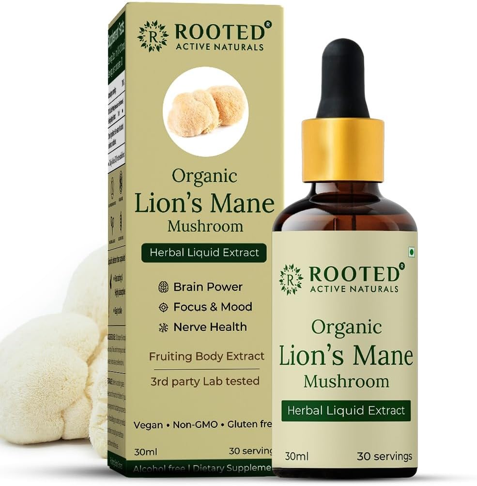 Organic Lions Mane Mushroom extract for Focus, Clarity, Brain Booster (Alcohol free liquid extract/Tincture) | 30 ml, 30 servings