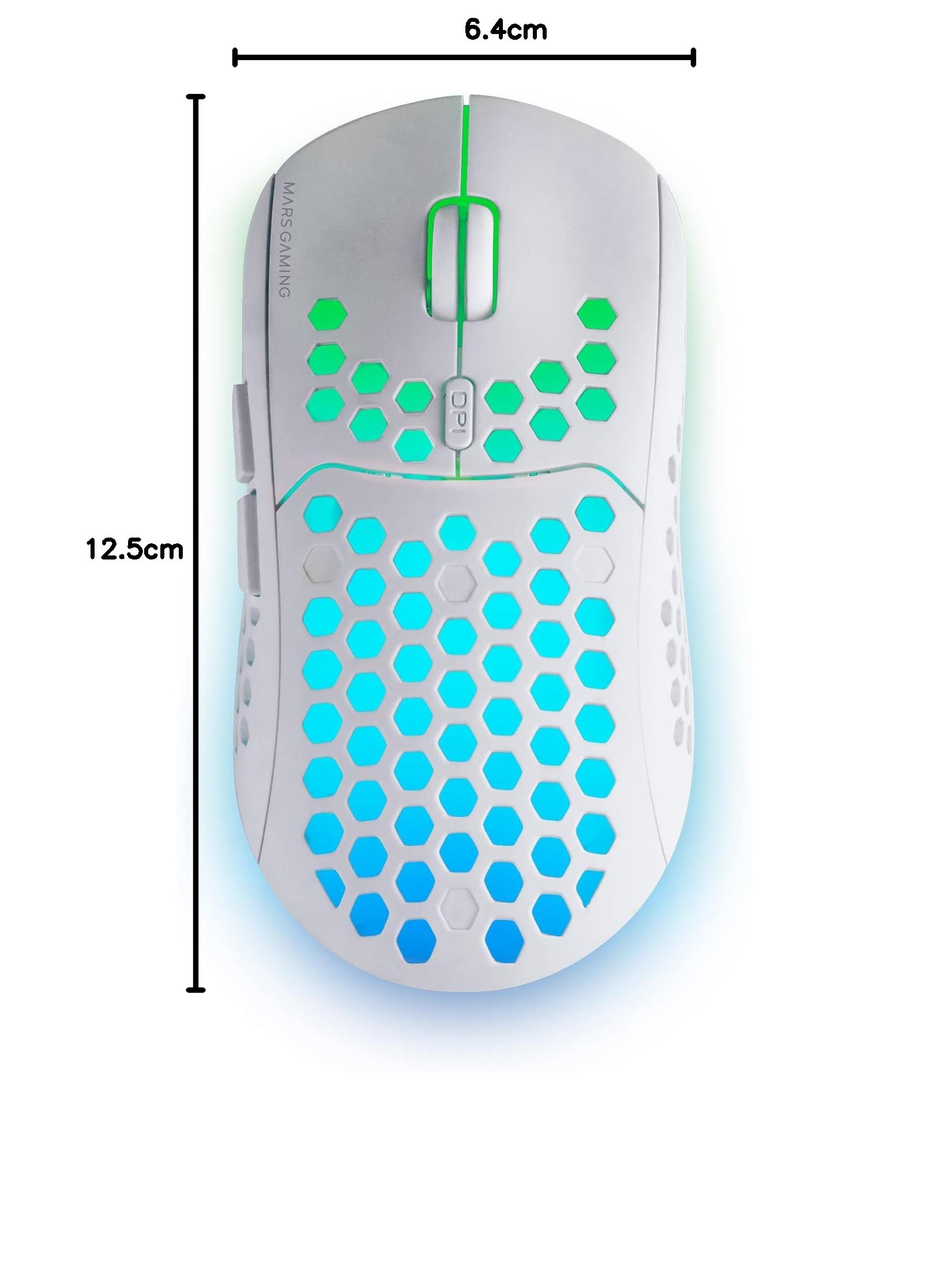 Mars Gaming MMW3, Ratón Gaming Inalámbrico Ultraligero Hive, RGB Flow, Sensor 3200 dpi, Switches Mecánicos HUANO, Batería Recargable, 2.4G USB, Blanco
