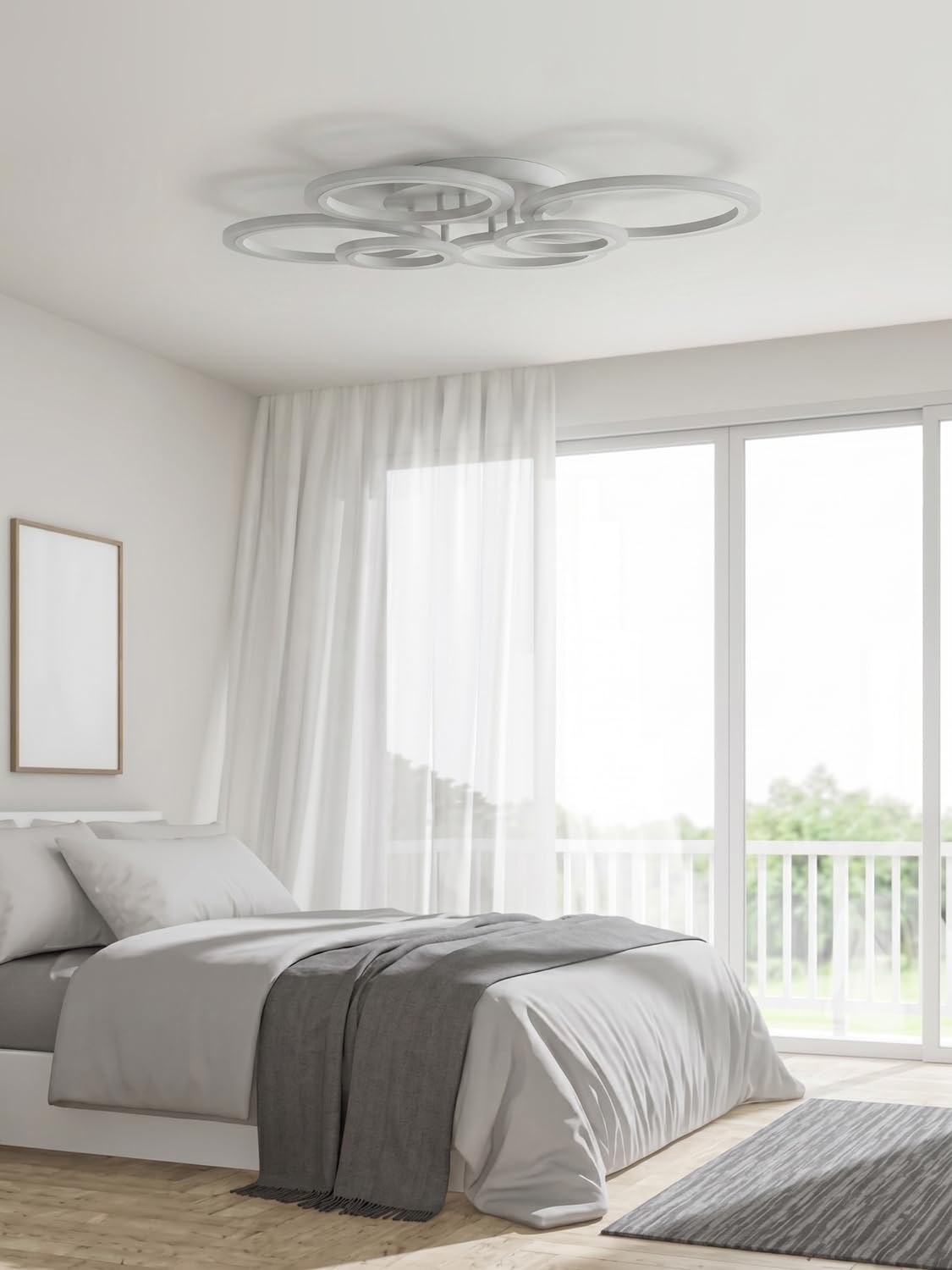 Plafoniera LED Soffitto Moderna Smart WiFi, Lampadario di Design a 6 Anelli 76W, Dimmerabile con App e Telecomando, Compatibile con Alexa e Google Home per Soggiorno Camera da Letto, Bianco