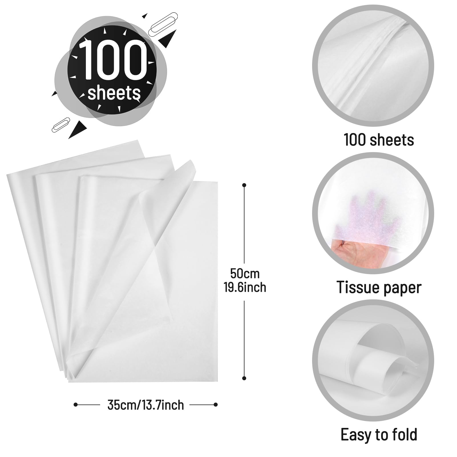 ihaspoko Carta Velina 60 Fogli 50x35 cm Bianco Confezione Regalo (Confezione da 6)