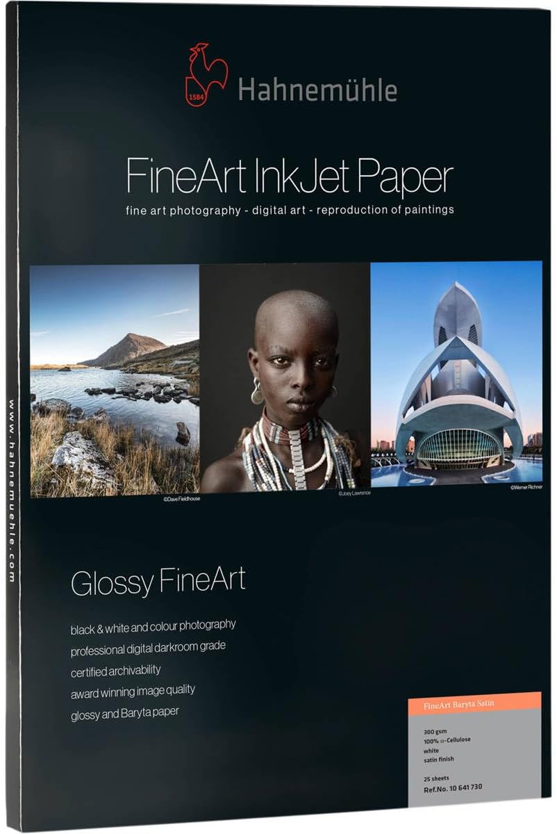 Hahnemuhle 300gsm FineArt Baryta Satin Photo Paper, 13x19", 0.37mm Thickness, 25 Sheets