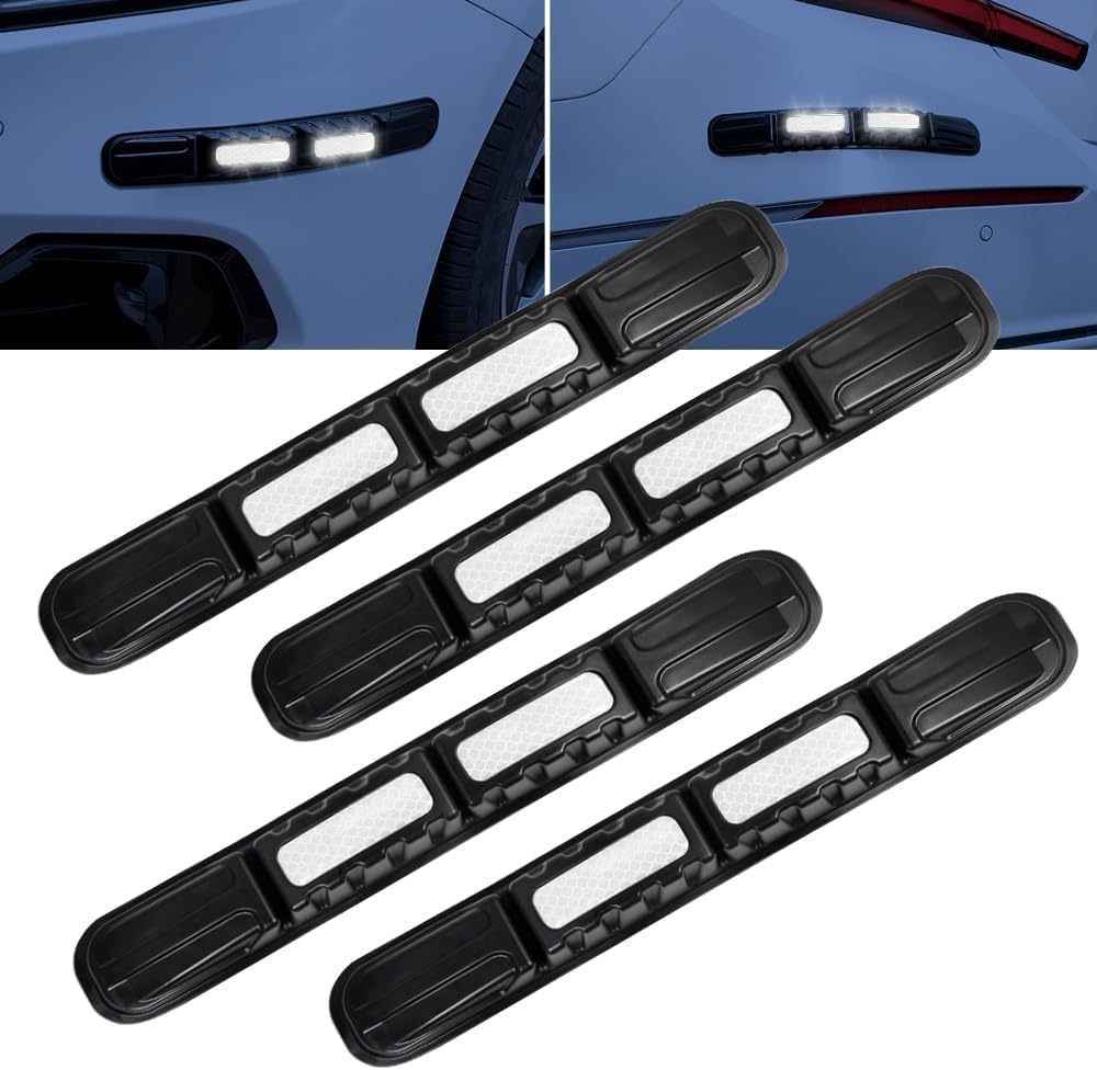JANVITHA Car Bumper Guard Strip, Anti-Collision Scratch Protector with Reflective Patch, TPU, Foldable Edge Guard, 4 Pcs (White)