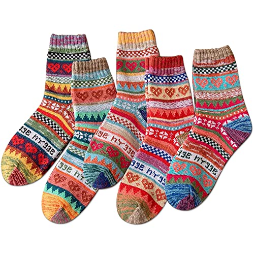 Image of IIG 5 Pairs Women's Vintage Style Thick Wool Warm Winter Crew Socks