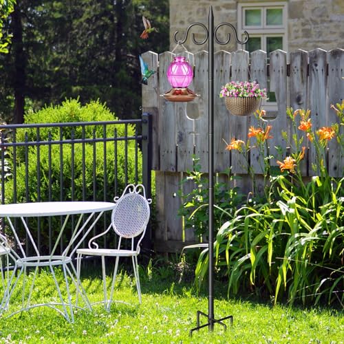 Image of Double Shepherds Hooks for Outdoor, 92 Inch Heavy Duty Bird Feeder Pole with 5 Prongs Base, Adjustable Shepherds Hook for Bird Feeder, Garden, Weddings, Hanging Plant, 1 Pack