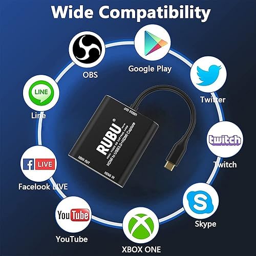 Miniatura 4 de RUBU Tarjeta de captura, dispositivo de captura de video HDMI USB 3.0 1080P 60FPS para grabación de video en vivo, dispositivo de captura de