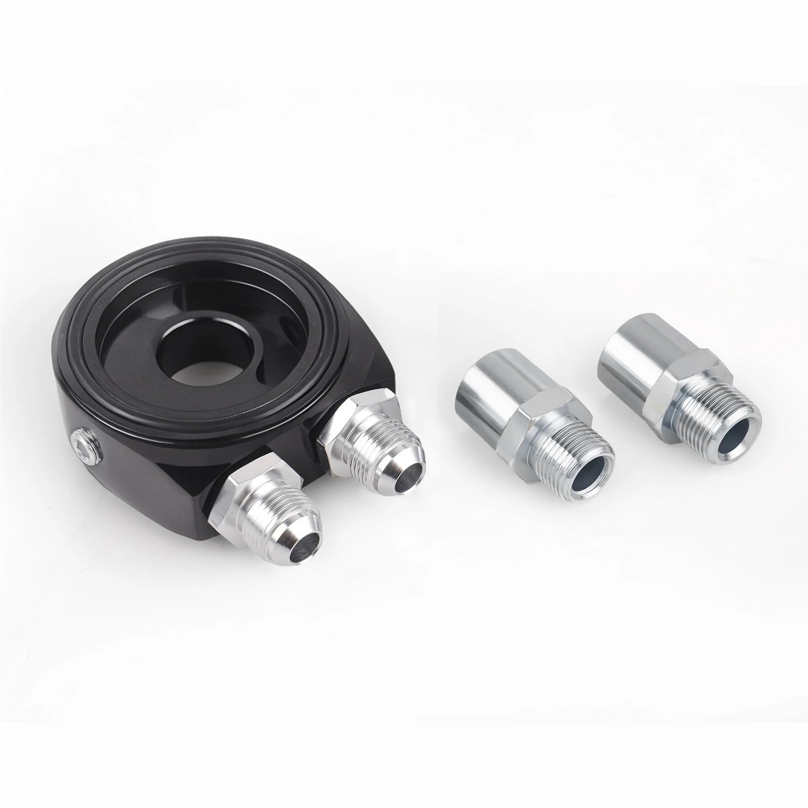 Universal AN8 Oil Cooler Sandwich Adapter Plate with Adaptor Threads 3/4-16UNF/M20X1.5 Silver or Black(Black AN8)