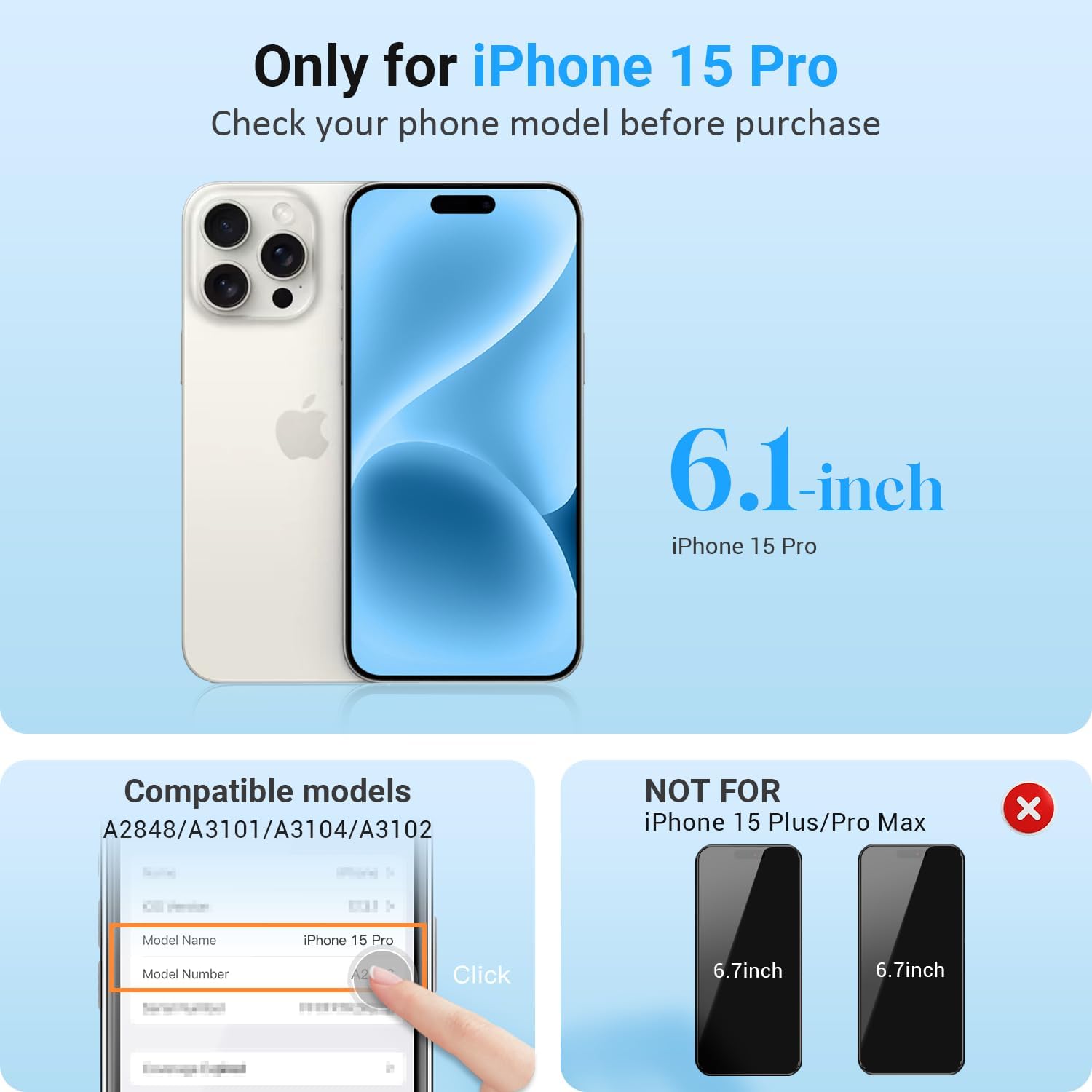 Screen Replacement for iPhone 15 Pro, 6.1 Inch Full HD LCD and Touch Digitizer Assembly Includes Repair Tools, Waterproof Adhesive, and Tempered Glass Screen Protector