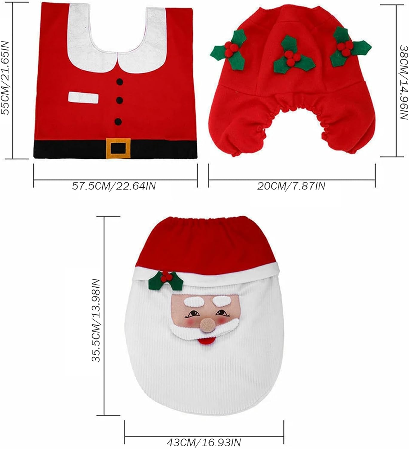 3Pcs/Set Santa Toilet Seat and Tank Cover Set, Cute Christmas Santa Toilet Cover Rug Set Bathroom Xmas Decoration Supplies image 4