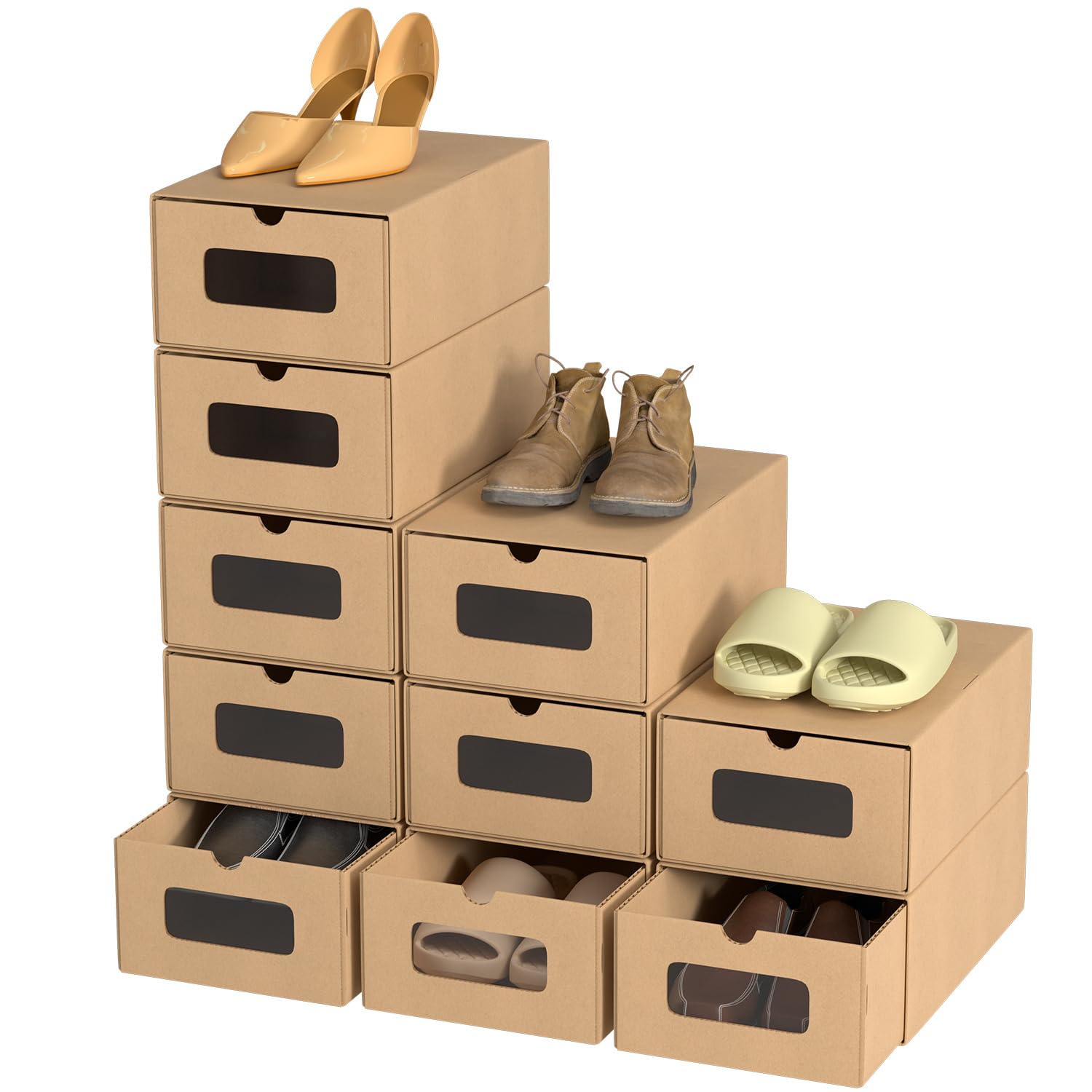 Scatole portaoggetti con finestra di visualizzazione, set da 10, 33 x 30 x 35 cm, Scatole per scarpe impilabili in cartone, Scatola per scarpe Scatola per giocattoli Contenitore per accessori