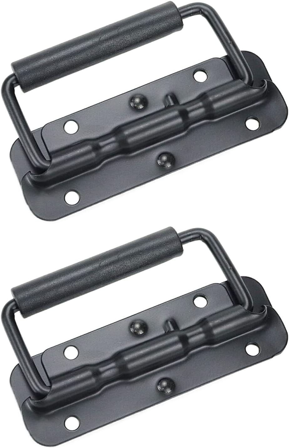 Spring Loaded Pull Handles, Surface Mount Chest Handle with Rubber Grip Handmade Chest Trunk Lifter Handle Pull Heavy Duty Hardware for Chests Trunks Crates Storage Boxes Thickened (Black-120mm)