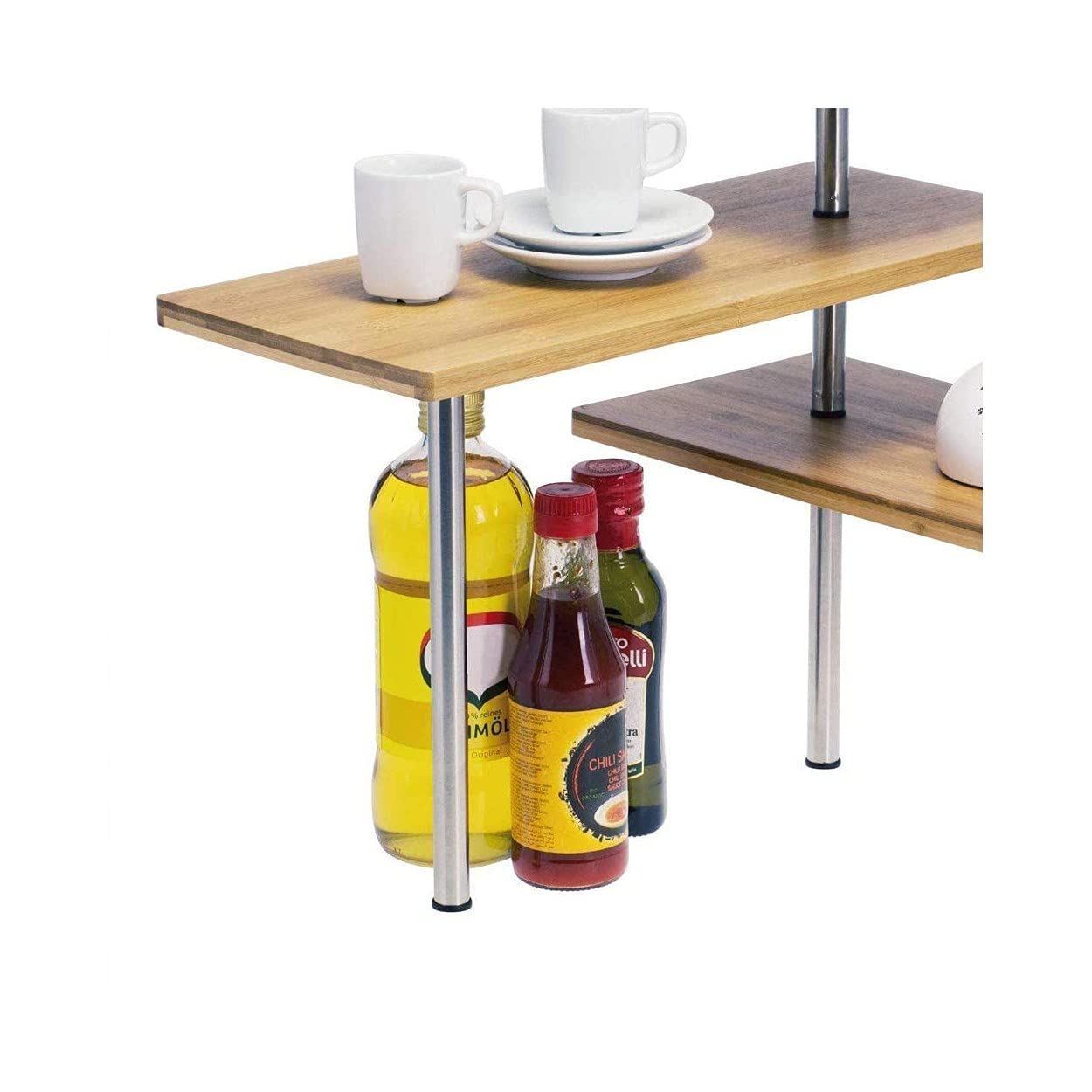 Wenko – Etagère d'angle en métal noir et bambou – 2 niveaux 30 x 33 x 30 cm – Rangement pour épices et objets décoratifs – Installation facile