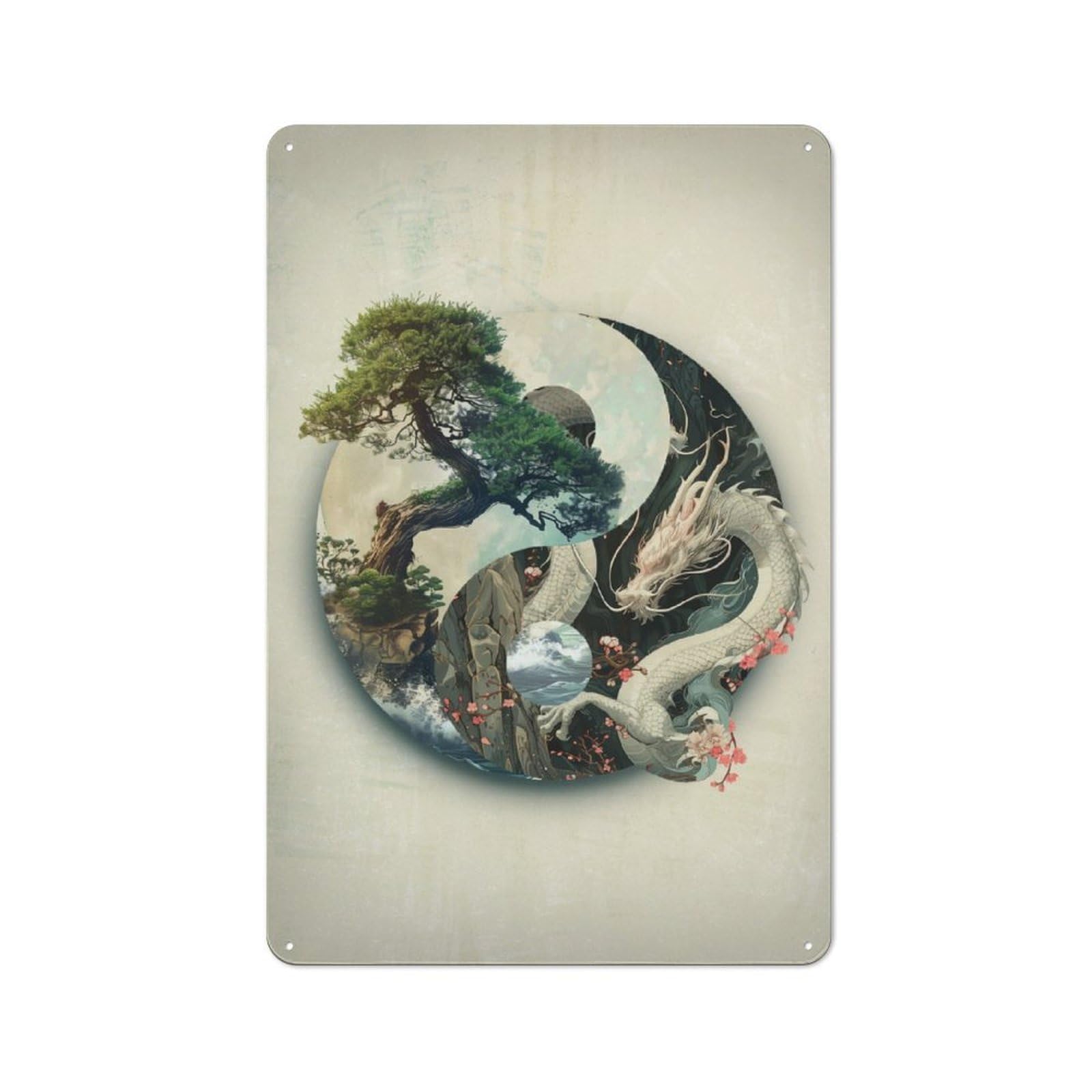 Junmoney Bonsai Dragon Yin Yang Vintage Metal Plaque 30X20cm For Dining Room Or Kitchen, For Home Decor Collectors Refreshing A Room In Autumn