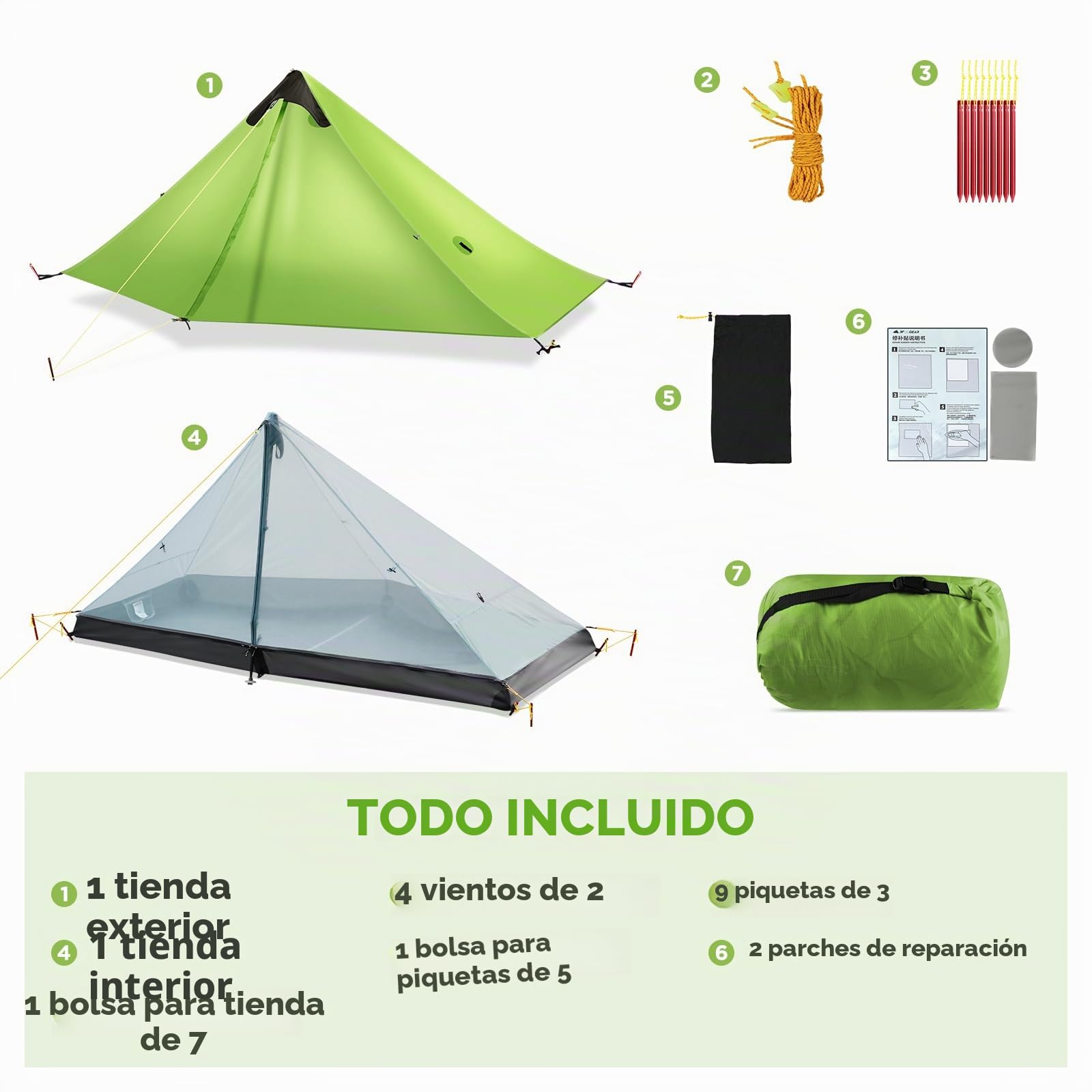 Nueva LanShan Tienda de campaña Ultraligera para Uso en Exteriores, Tienda de Trekking Ultraligero 1 Persona / 2 Personas Carpa Refugio Acampar, mochilear y Caminar