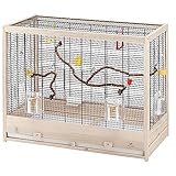 Ferplast Vogelkäfig aus Metall und FSC-Holz, für Kanarienvögel, Sittiche, inkl Zubehör, Futternäpfe, abnehmbare und veränderbare Sitzstangen, 81 x 41 x H 64 cm.