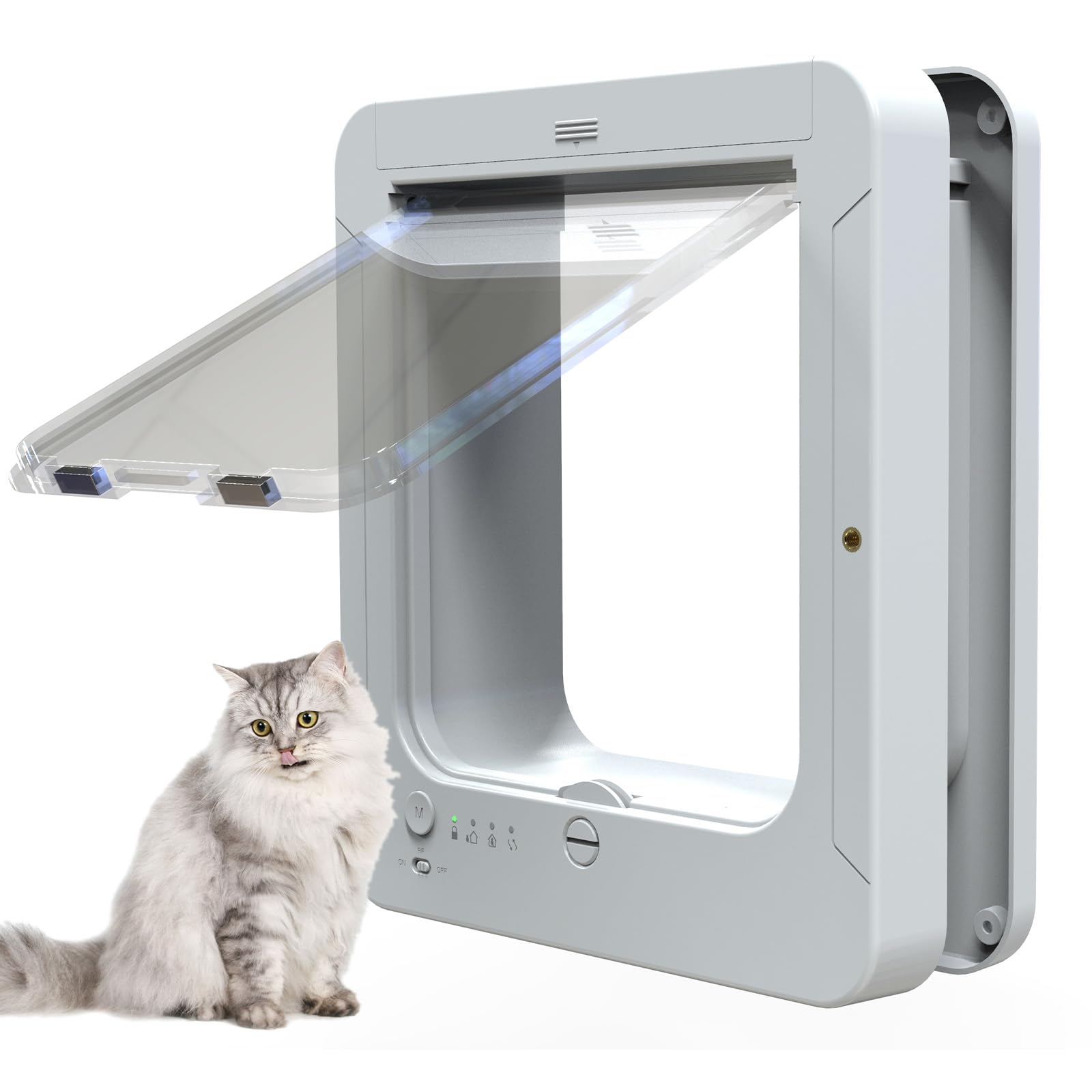 Mikrochip Katzenklappe mit selektivem Zugang, inklusive 2 Sensorhalsbändern und Fernbedienung für sichere Haustierzugänge