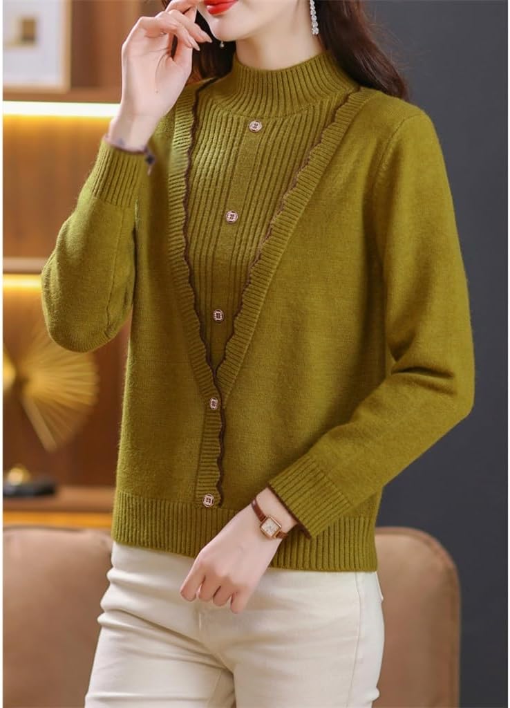 Half High Necked Sweater Fake Two Pieces of Knitted Women's Base Medium Lining