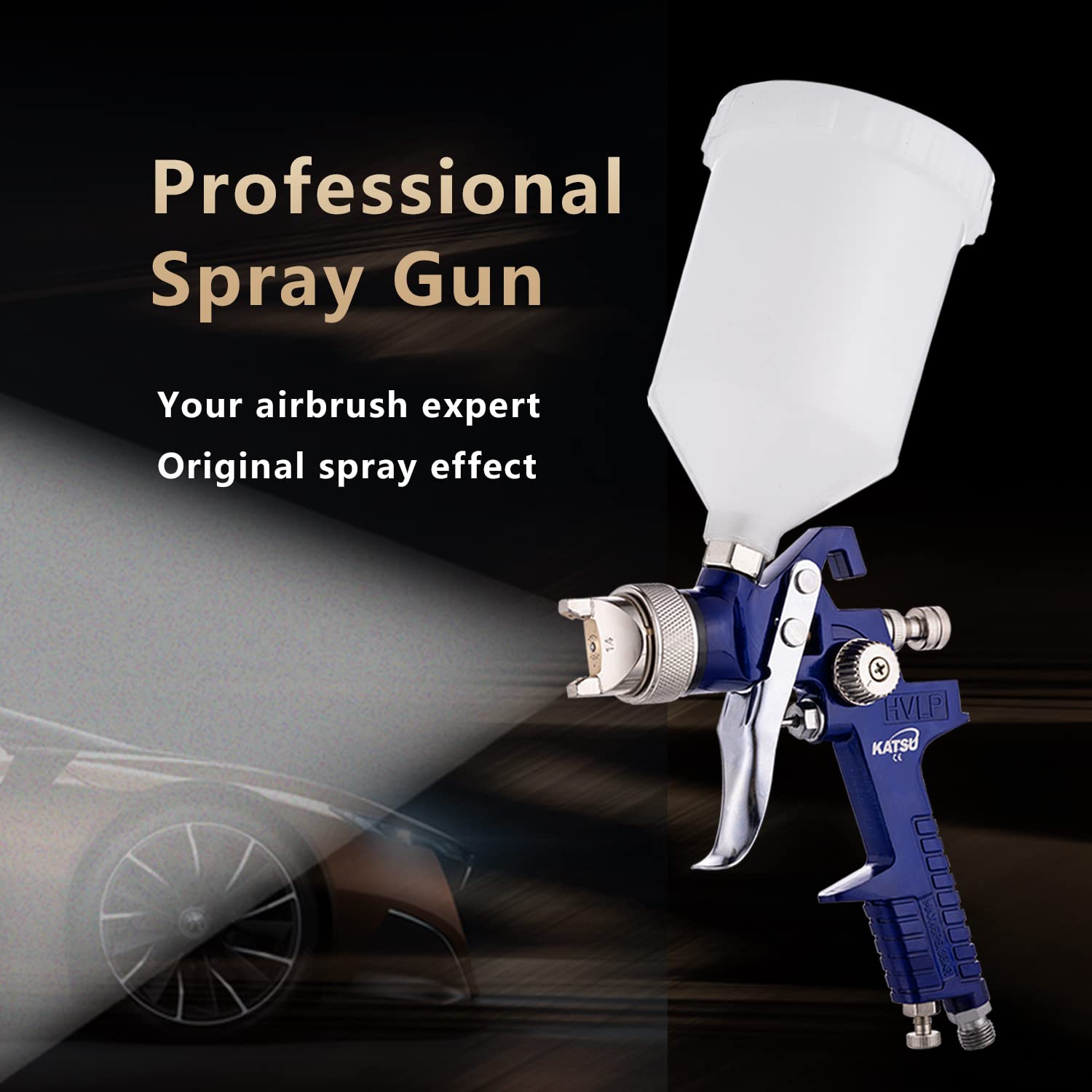 KATSU HVLP Pistolet à Peinture Gravité 600CC avec 3 Buses en Cuivre 1,4/1,7/2,0mm Pulvérisateur de Peinture Compresseur d'Air Outil pour Auto Meubles Clôture Revêtement de Surface