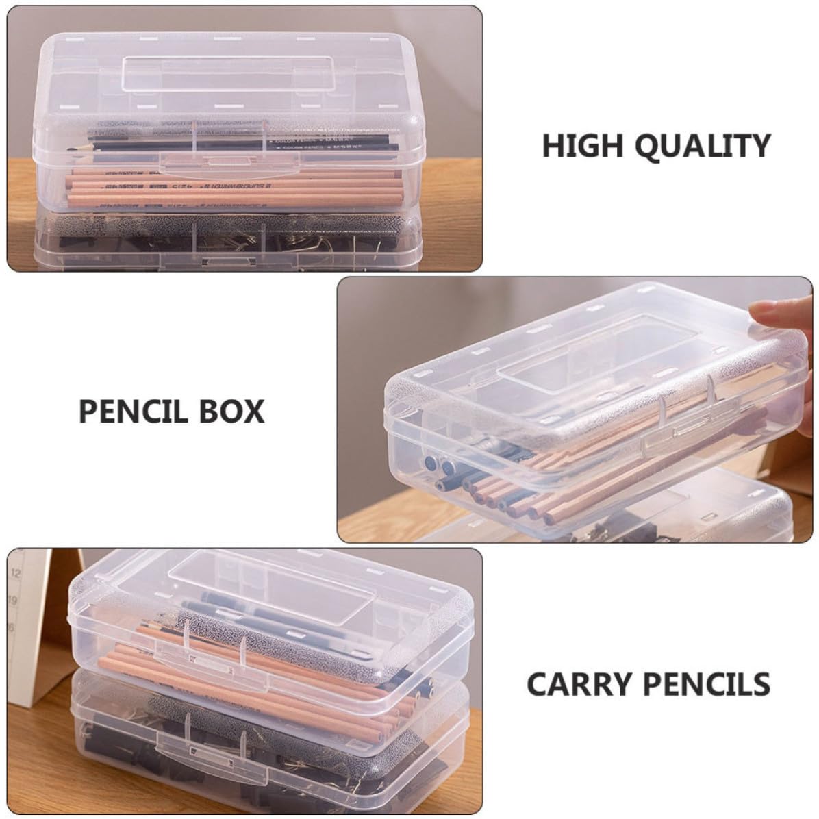 TIDTALEO Set 6 Pezzi Astuccio Trasparente in Plastica Pp Coperchio, Contenitore per Cancelleria Impilabile, Organizer Penne Semplice e Capiente per Studenti