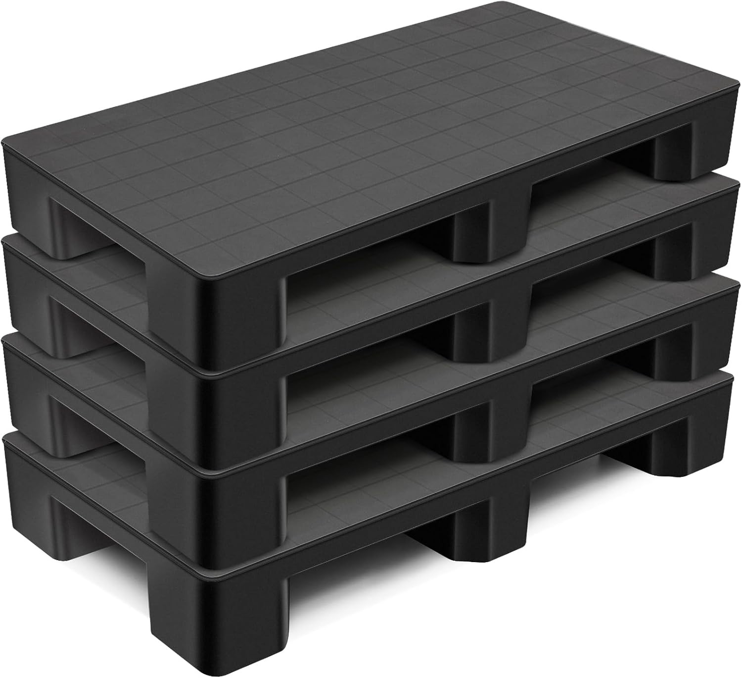 Plastic Pallets for Basement Storage Easy to Stack Lightweight Floor Pallets Display for Flooring Room Supermarket Warehouse, Support up to 2000 Lbs,Black (4 Pcs,40'' L X 20'' W X 5.5'' H) 4 40'' L X 20'' W X 5.5'' H
