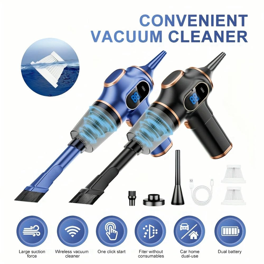 Aspiradora de Mano inalámbrica SYJYM, con aspas de Ventilador de Aluminio, versátil, para Uso doméstico o en Coche, con Carga USB, Mini aspiradora con Pantalla Digital
