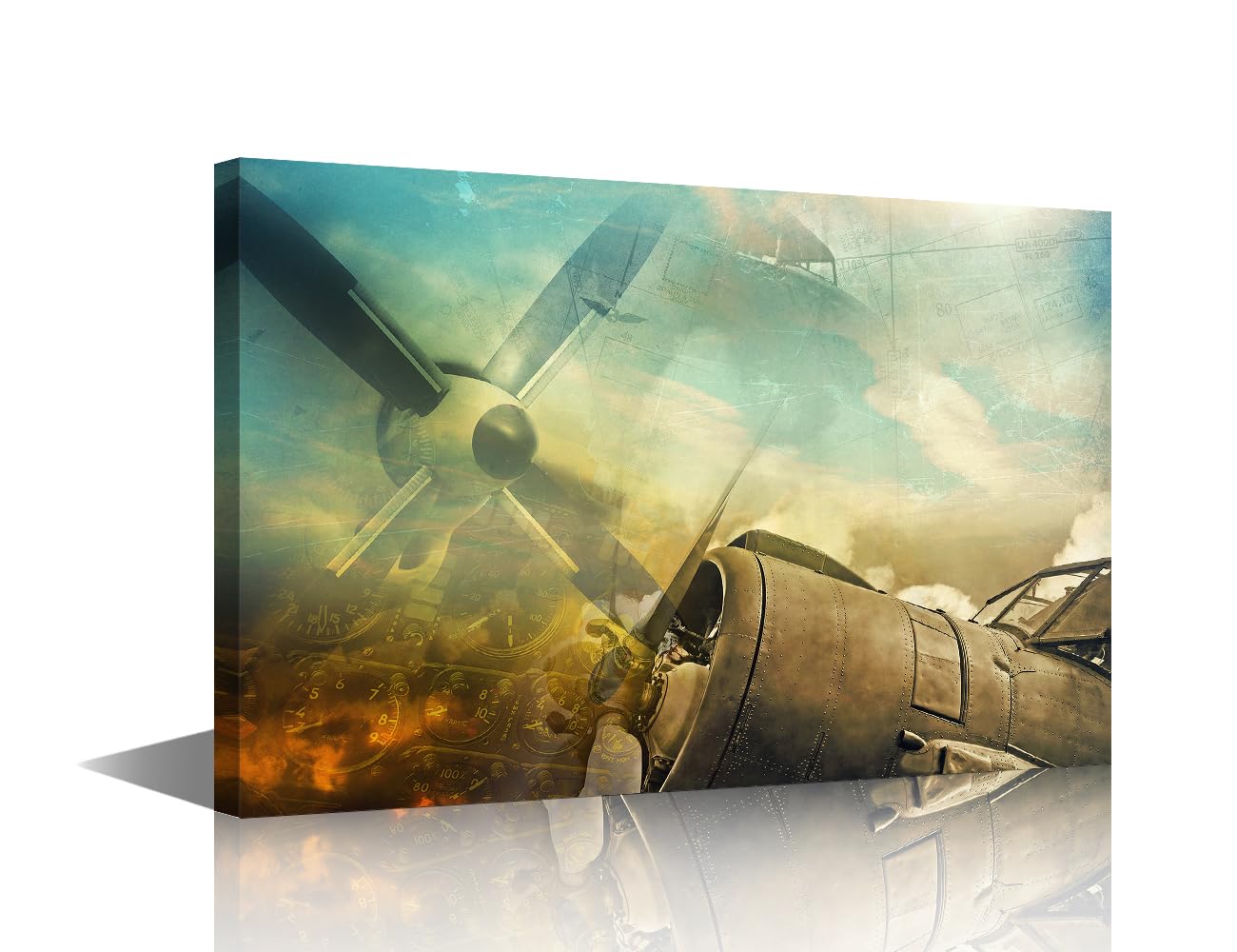 TISHIRON Office Vintage Large Canvas Wall Art - Old Aircraft Engine Contemporary Modern Artwork Airplane Pictures for Living Room Bedroom House Decor - Framed Ready to Hang 18x12in โ image 1