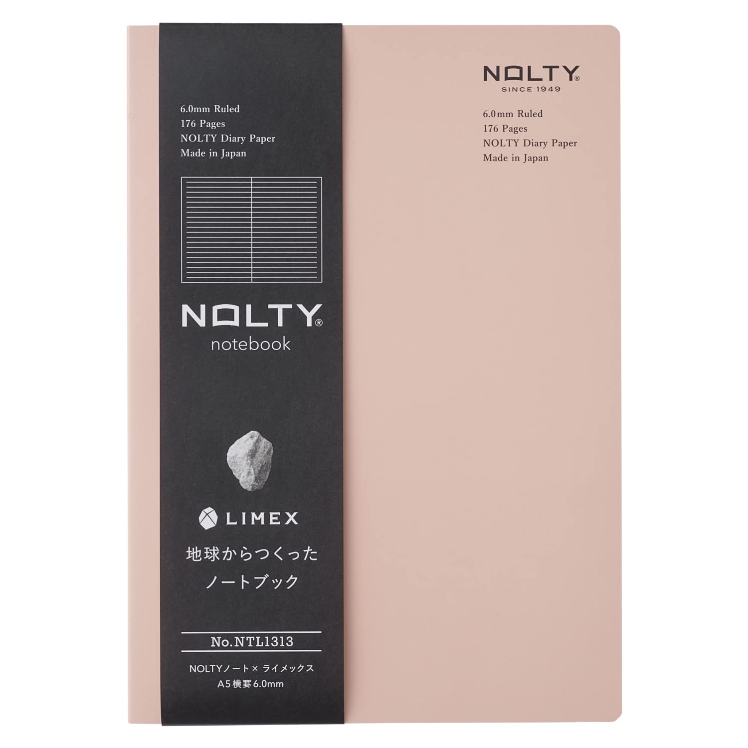 NOLTY NOTE × LIMEX, A5 Ruled Line Notebook, 6.00mm, 176 Sheets, Sand Pink, NTL1313