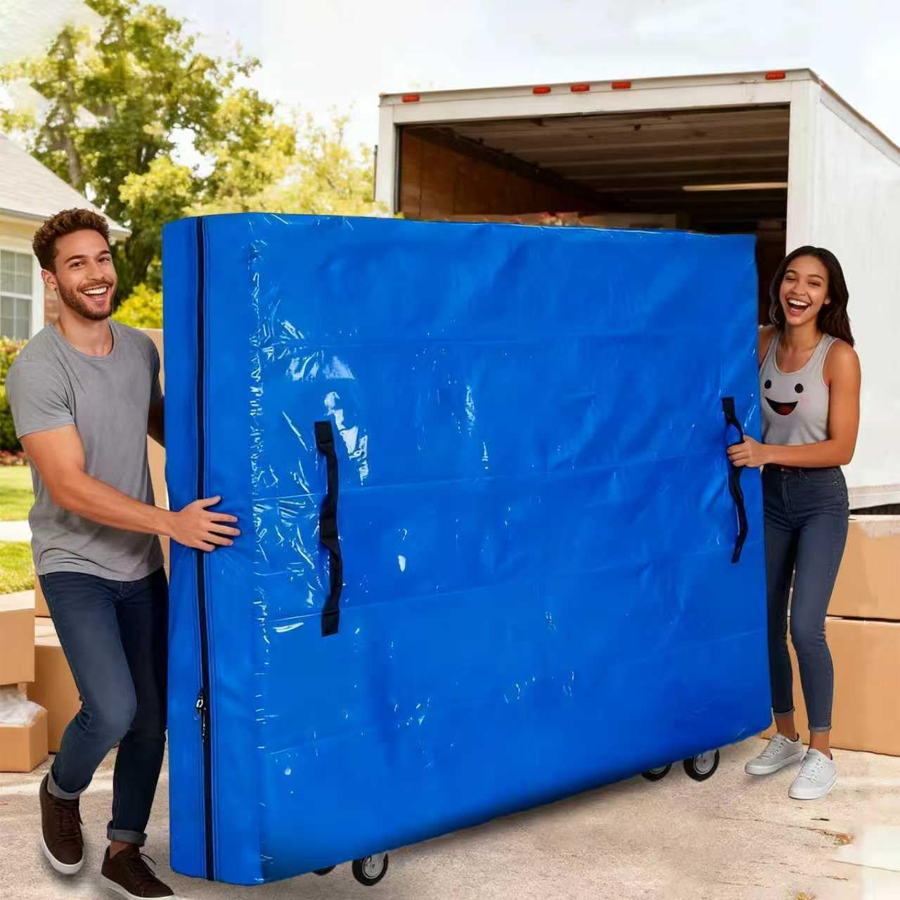 King Mattress Bag for Moving with Wheels, Heavy-Duty Waterproof Mattress Cover for Transport, with Reinforced Handles, Zipper Closure (for King Size Mattress 76" x 80")