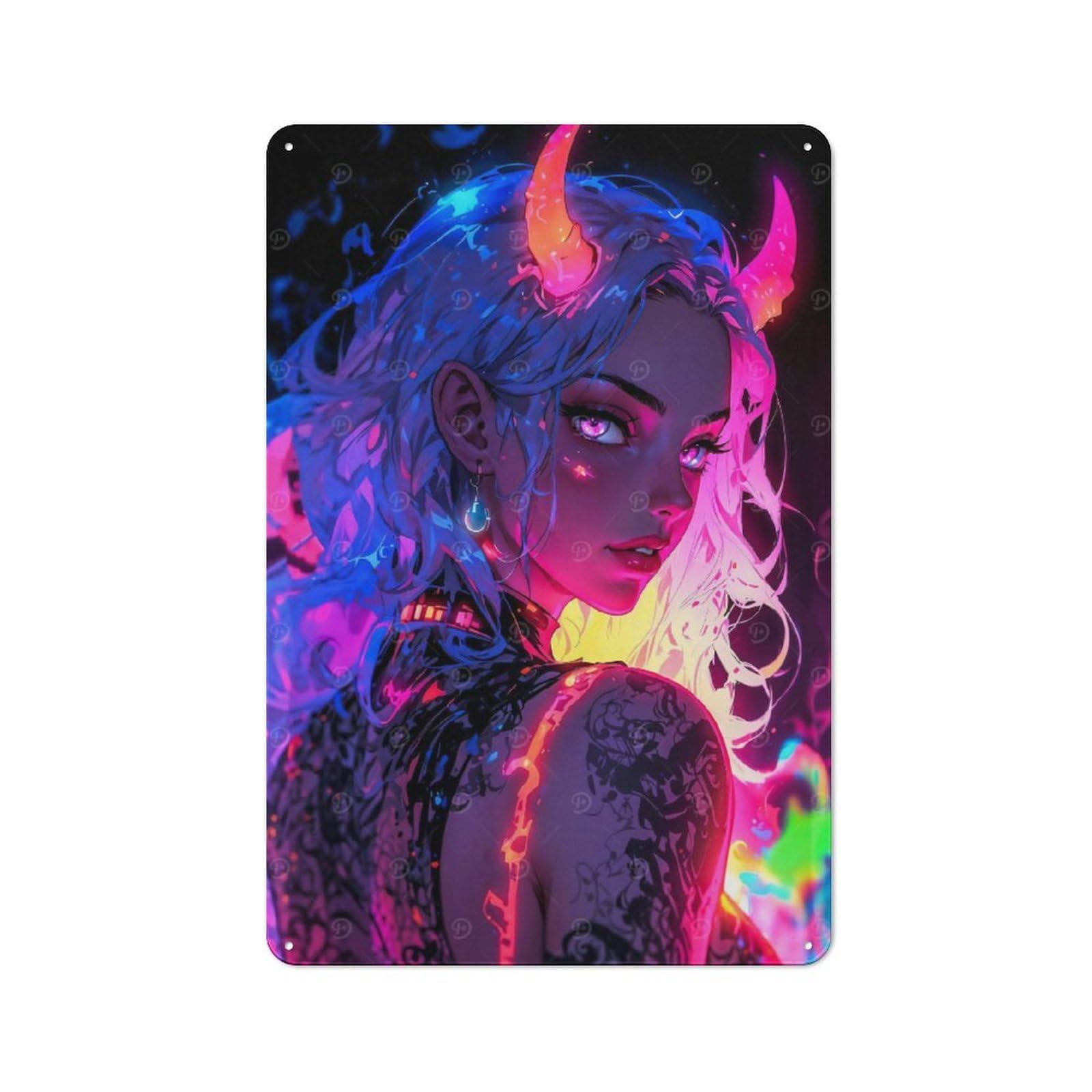 Neon Demon Girl Rustic Metal Sign 30x20cm, Country Vintage Country Wall Plaque for Cottage, Kitchen, Hallway Or Breakfast Nook