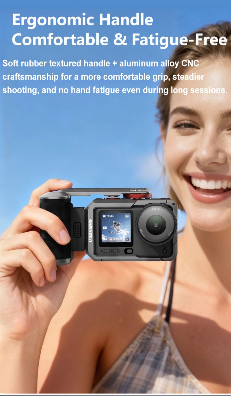 Zestaw uchwytów do fotografii ulicznej kompatybilny z DJI Osmo Action 6 – uchwyt boczny aparatu z osłoną przeciwsłoneczną, interfejs zimnej stopki i pasek na nadgarstek