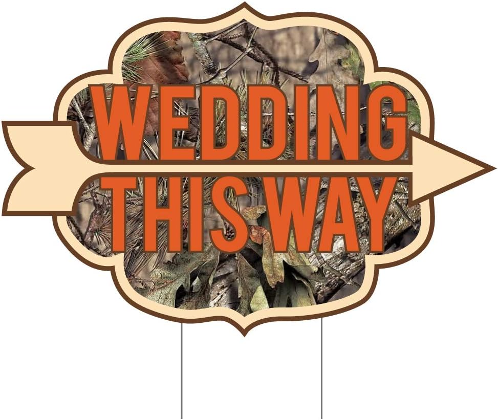 VictoryStore Camouflage Wedding Yard Signs Wedding Directional Signs 2 Pack with 2 Stakes Per Sign 23.5 Inches By 15.5 Inches 2 Sided Print