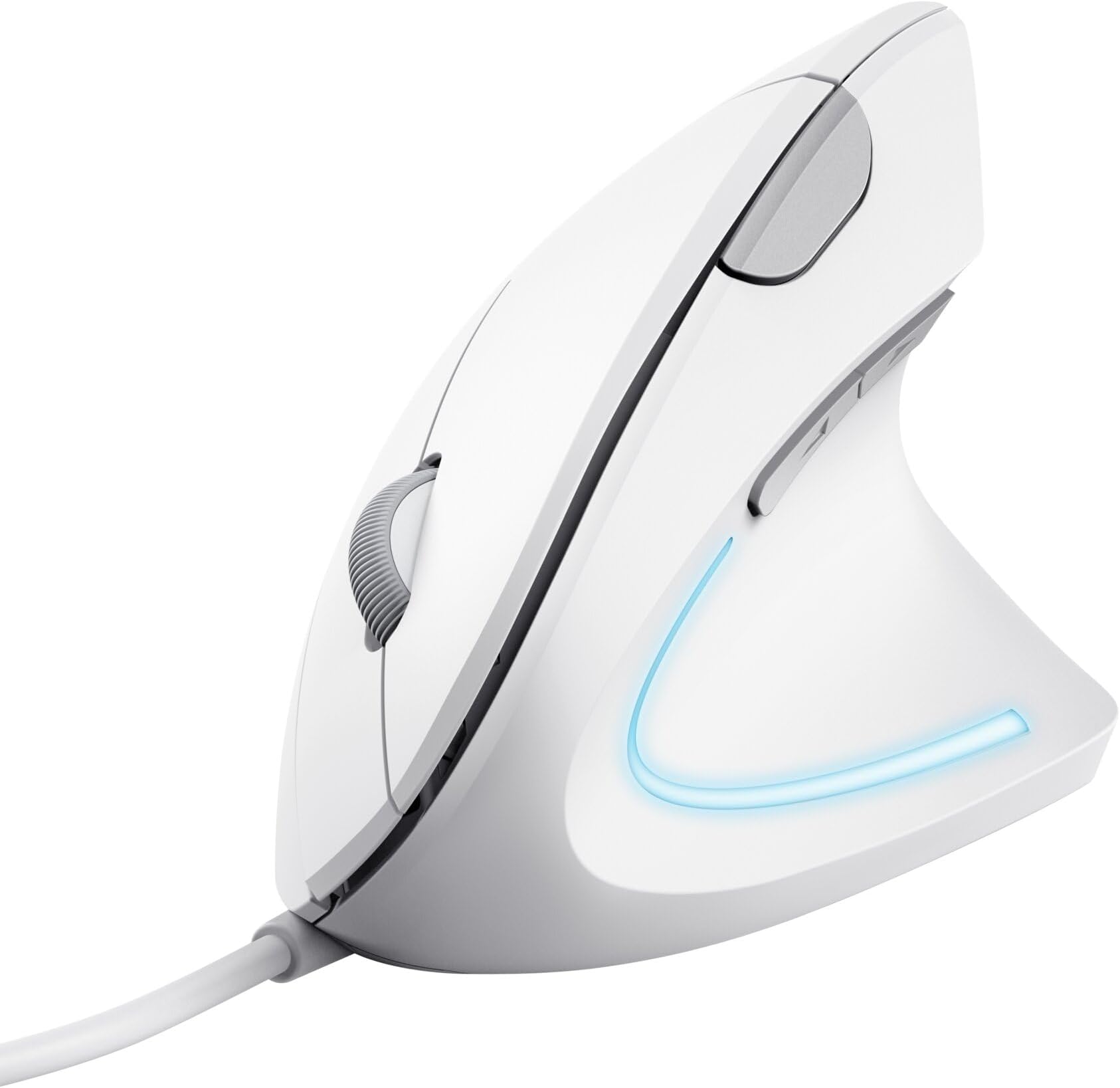 Trust Verto Wired Ergonomic Mouse, Vertical Mouse with LED Illumination, Reduces Arm Strain, 1000-1600 DPI, 6 Buttons, for Right Hand Users, 1.5m USB Cable, Computer Mouse for PC, Laptop, Mac - White