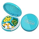 Serfeymi Small Pill Box - 3 Compartments Portable Pill Box for Purse Pocket, Compact Mini Travel Pill Case - Suitable for Medicine, Vitamin, Fish Oil, Supplements - Light Blue(Logo)
