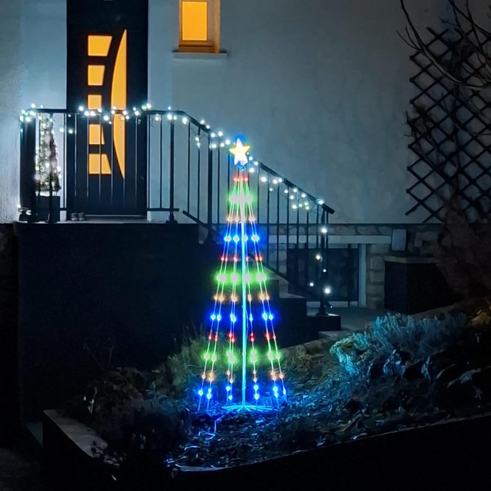 Guirlande lumineuse pour sapin de Noël avec cimier d'arbre, étoile de sommet alimentée par énergie solaire, 8 modes, minuterie, 1,8 m + 1,2 m, lumières LED étanches coniques pour intérieur ou