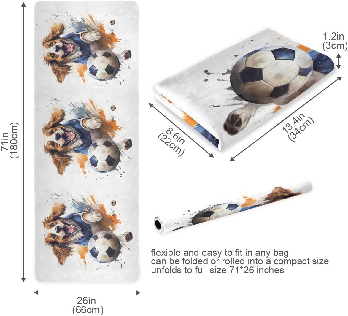 ALAZA Funny Dog with Football Yoga Mat Non Slip Fitness Exercise Mat, Workout Mat for Yoga, Pilates and Floor Exercises