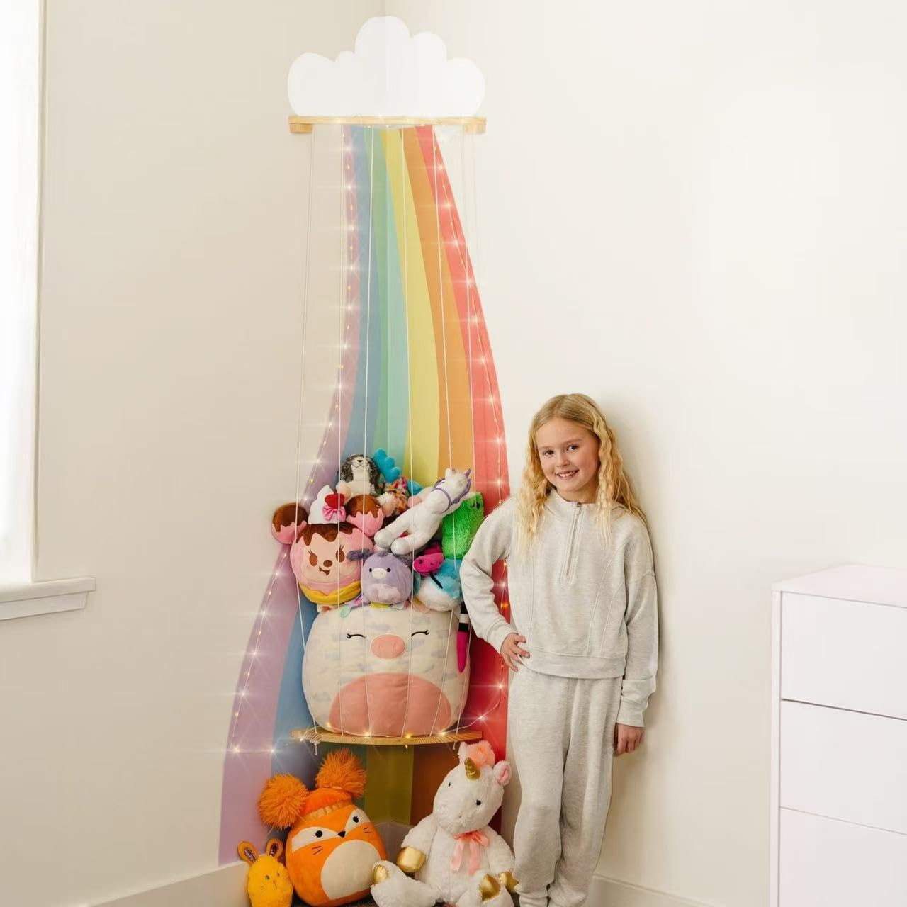 PUTSKA Corner Stuffed Animal Storage Organizer - Stuffed Animal Holder, Stuffy Storage, Space-Saving Plushies and Toy Corner Organizer for Kids Room (Rainbow)